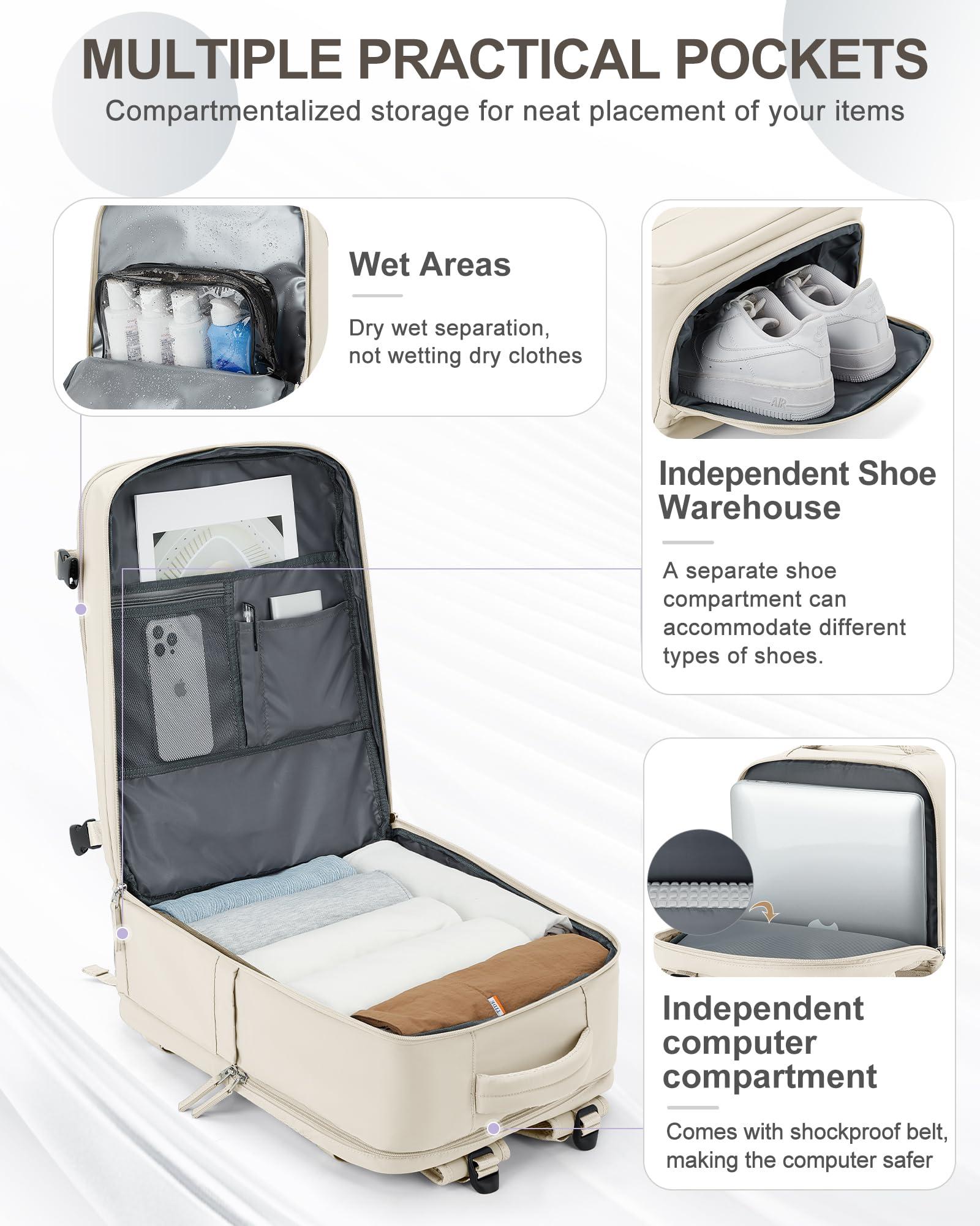 coowoz coowoz Large Travel Backpack Carry On for Women Man Gym Backpacks with Laptop Compartment Mochila de Viaje Teacher Personal Item Backpack Rucksack Airplane Accessories Must Haves Beige