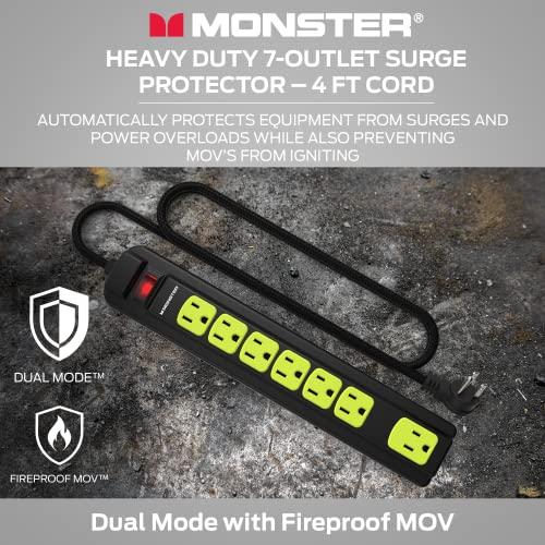 Monster Monster Workshop Heavy-Duty Garage Power Strip Surge Protector - Mountable Heavy-Duty Wide-Spaced 7 Grounded AC Outlets with 4ft Angled Flat Plug - 1200 Joules - ETL Listed