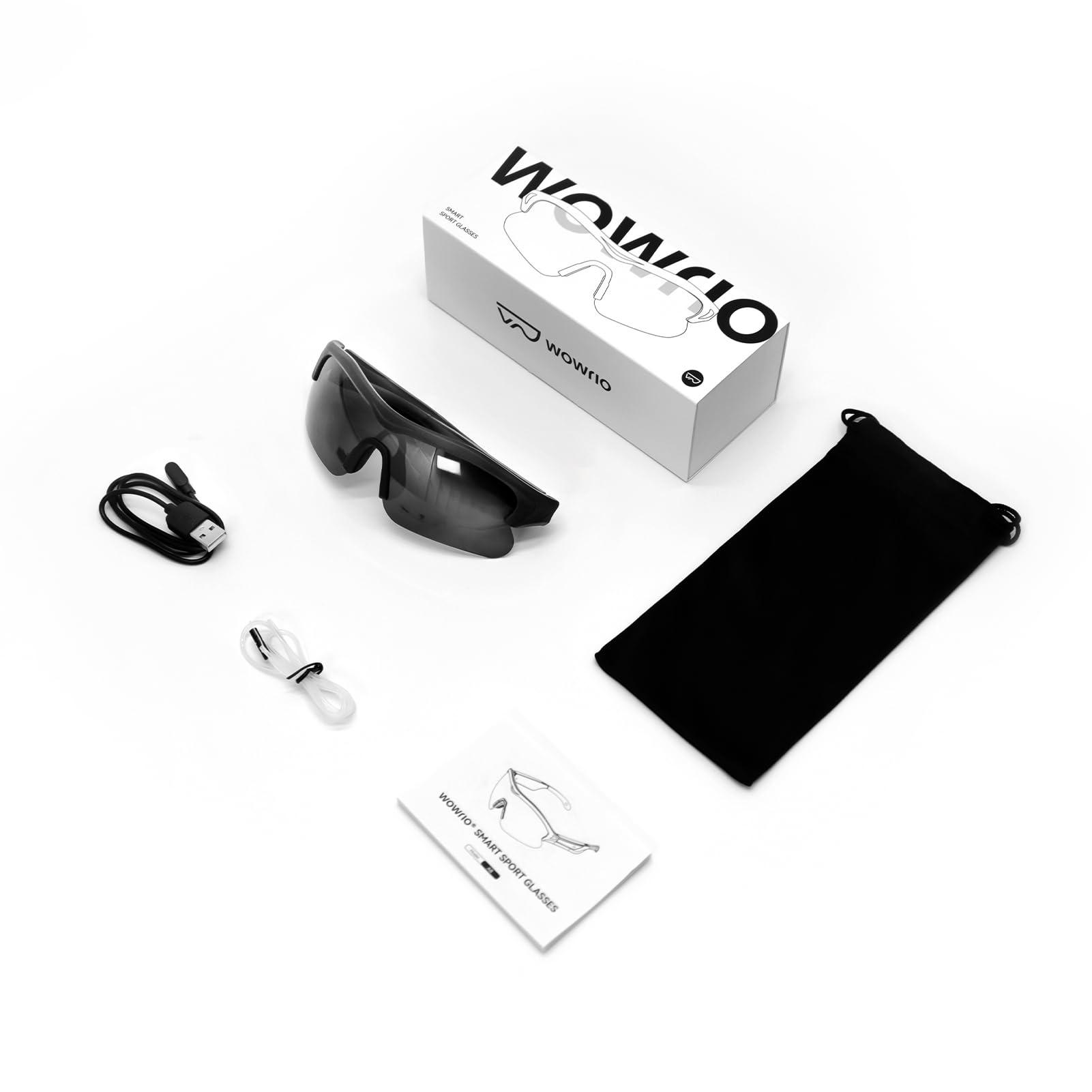 WOWRIO Cycling Bluetooth Glasses with Open-Ear Hi-Fi Audio, AI Noise-Canceling Mic, UV400 Protection, IPX4 Waterproof, All-Day Battery, Ultra-Light 40g, Wind Noise Reduction, for Biking, Running & Scootering