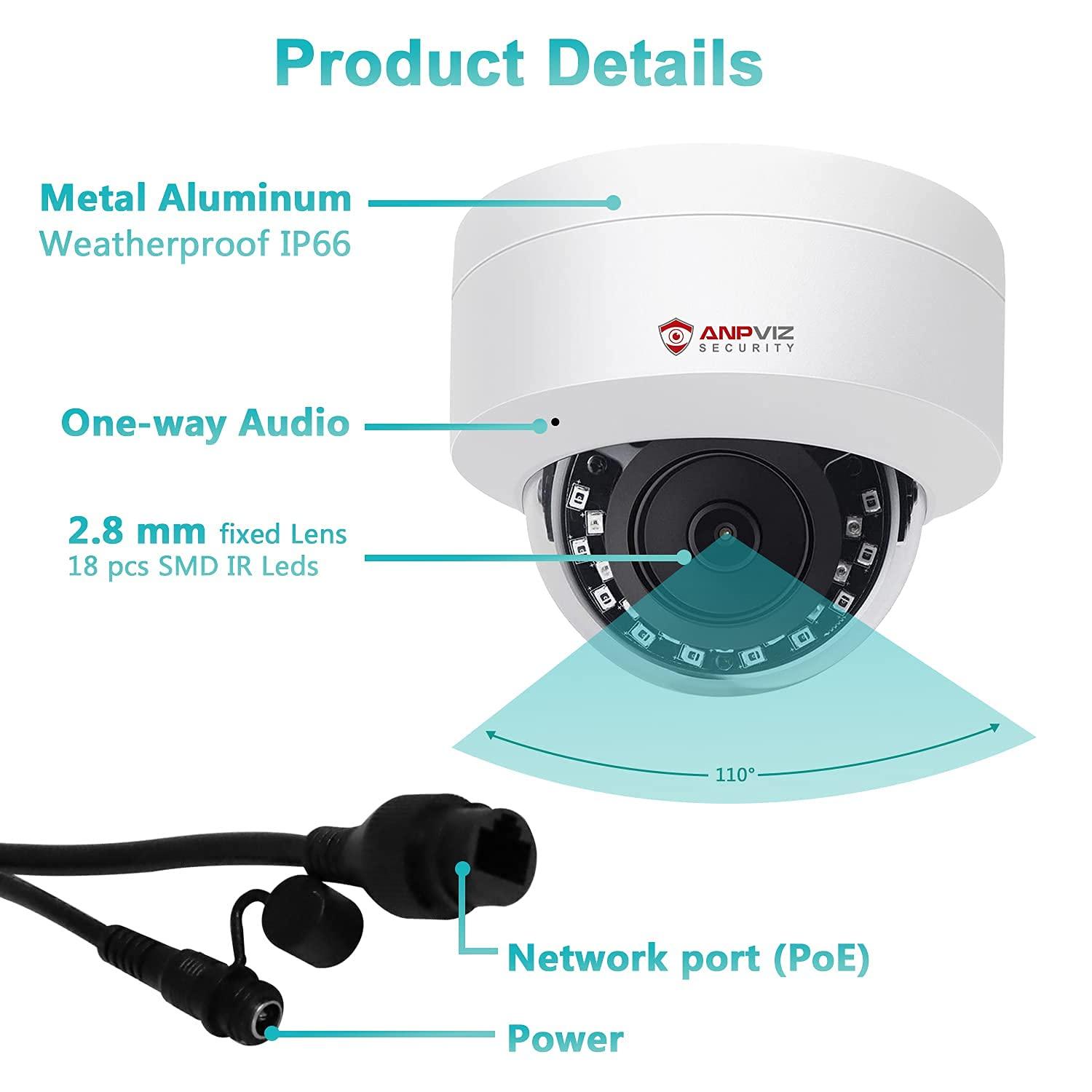 Anpviz Anpviz 5MP PoE IP Dome Camera with Audio/Mic, IP Security Camera Outdoor Indoor, 98ft IR Night Vision, IP66 Waterproof, 2.8mm Lens, 24/7 Recording, Human Detection, Not PTZ, NDAA Compliant (U Series)