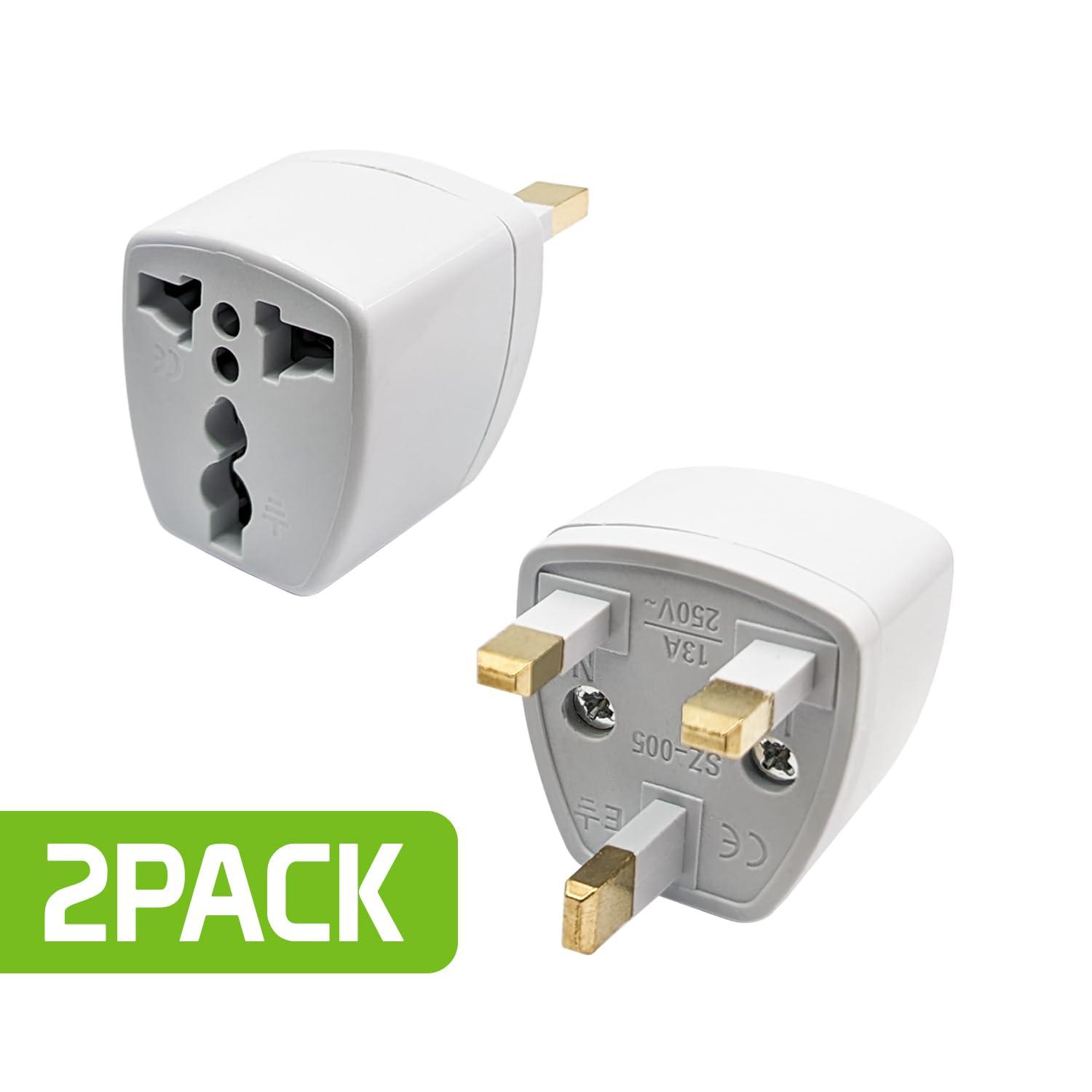 Cellet Cellet Universal Travel Adapter: Seamless Plug Conversion for International Travelers AC Wall Power Adapter to Convert China, UK, AU, EU & Other Plugs to US Plug (2PACK) (Type-G (UK HK))
