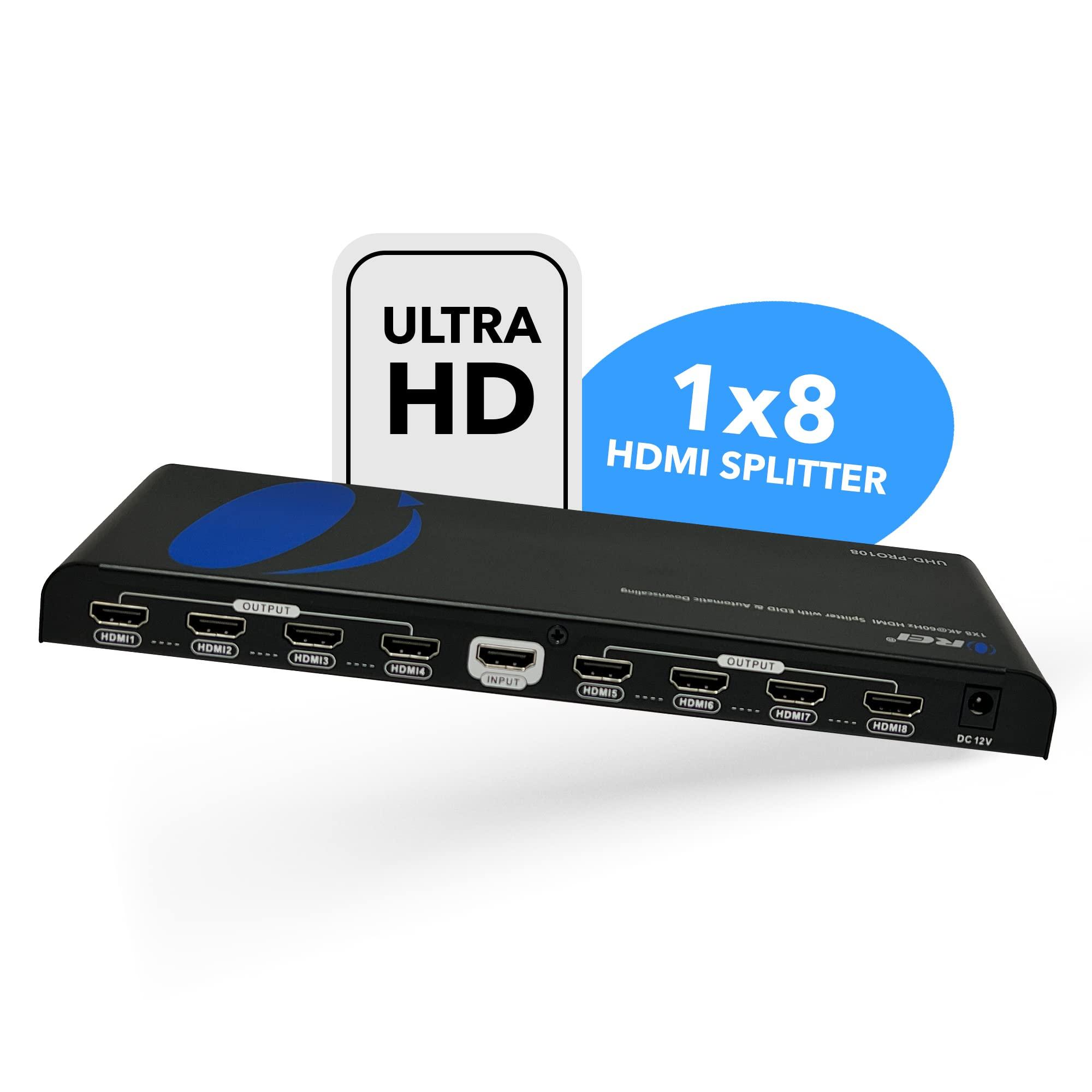 OREI OREI 4K 1 in 8 Out HDMI Splitter 4:4:4 8-bit - HDMI 2.0, HDCP 2.2, 18 Gbps, 4K @ 60Hz HDMI Duplicator/Distributor UltaHD High Resolution (1x8)
