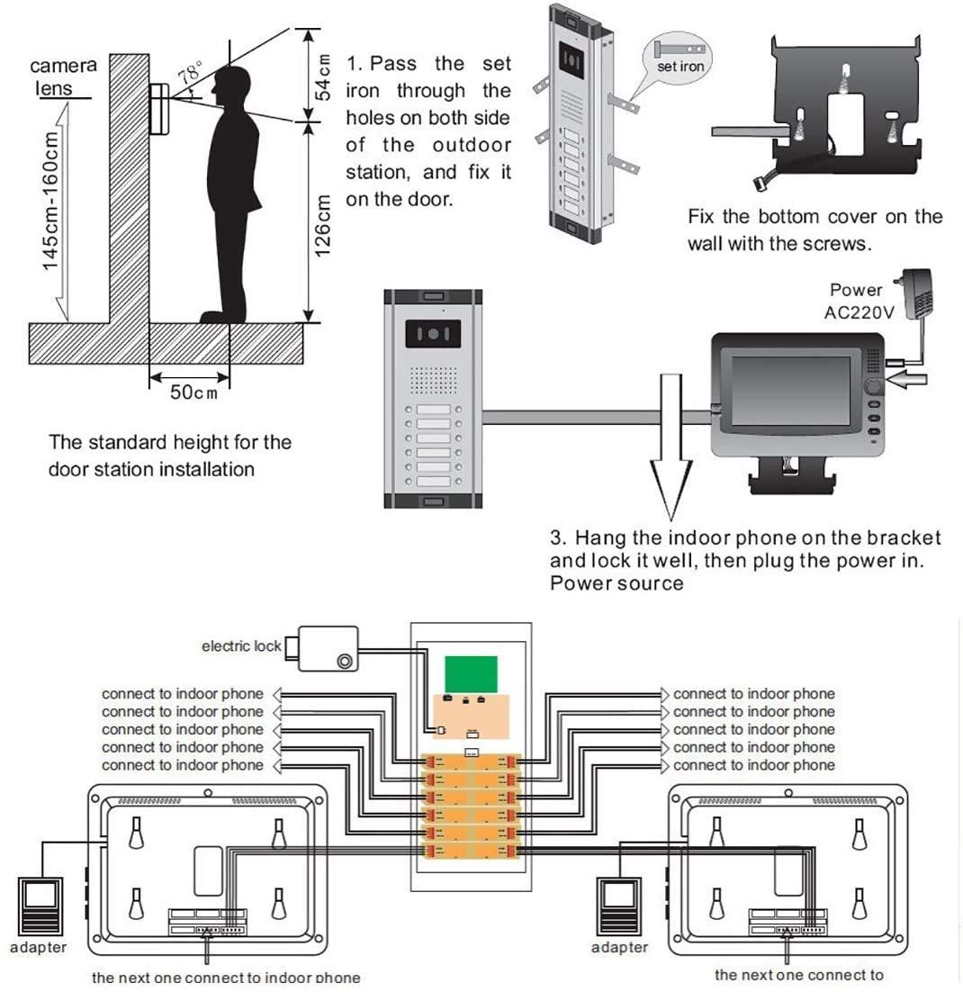 AMOCAM AMOCAM 4 Units Apartment Video Door Phone Kit, Video Intercom System Include 1 pcs Night Vision Camera, 4 pcs 7\" LCD Monitor Wired Video Doorbell System, Support Monitoring, Unlock, Dual Way intercom