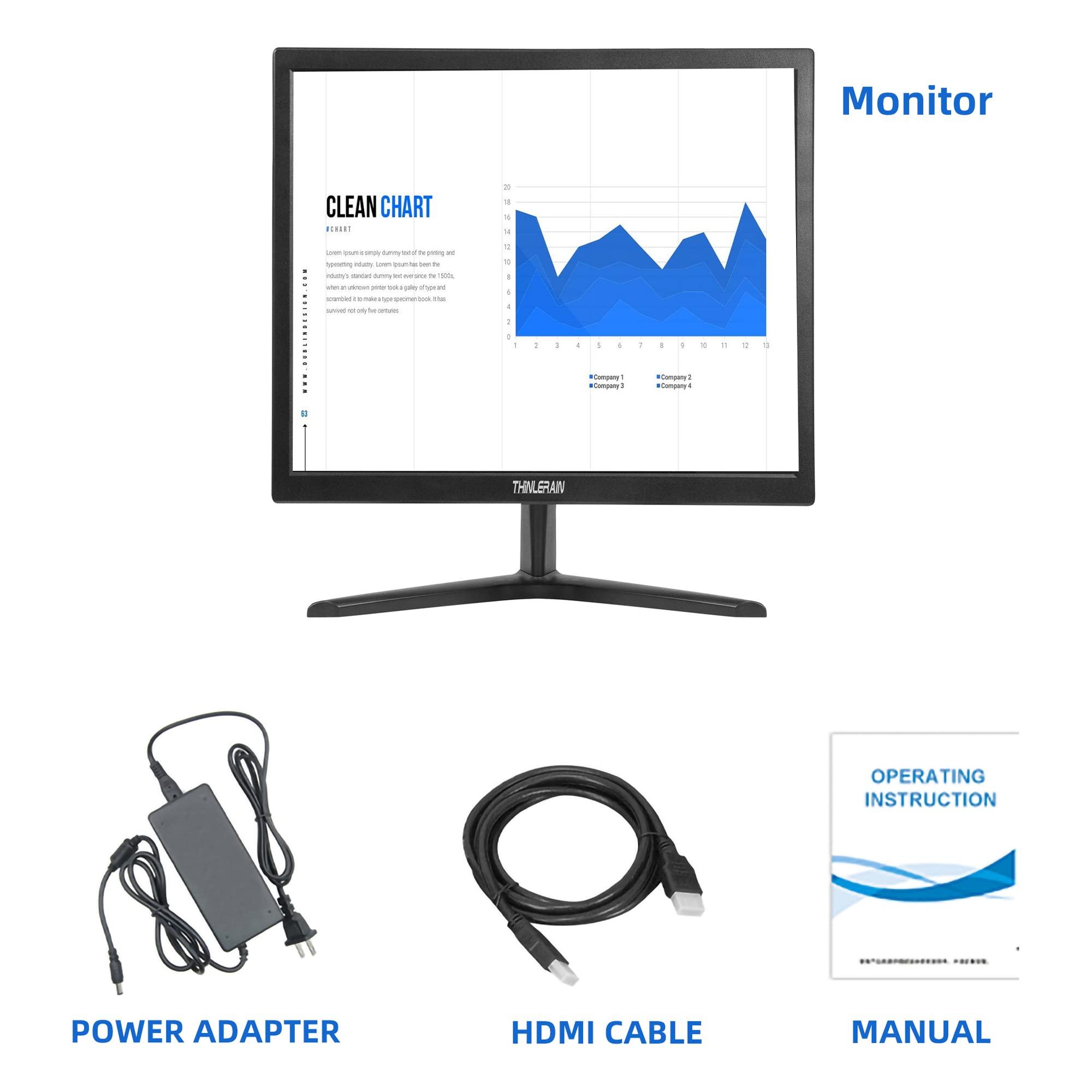 Thinlerain Thinlerain PC Monitor 17-inch 4:3 LED Backlit Monitor 1280 X 1024, 60 Hz Refresh Rate, 5Ms Response Time, VESA Mountable, VGA, HDMI, TN Panel, Built-in Speakers