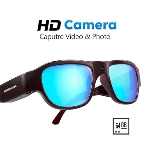 OhO sunshine OhO sunshine High Resolution Camera Glasses, 64GB Full HD 1080P Video Indoor and Outdoor with Built in 16MP Camera and Blue Polarized UV400 Lens