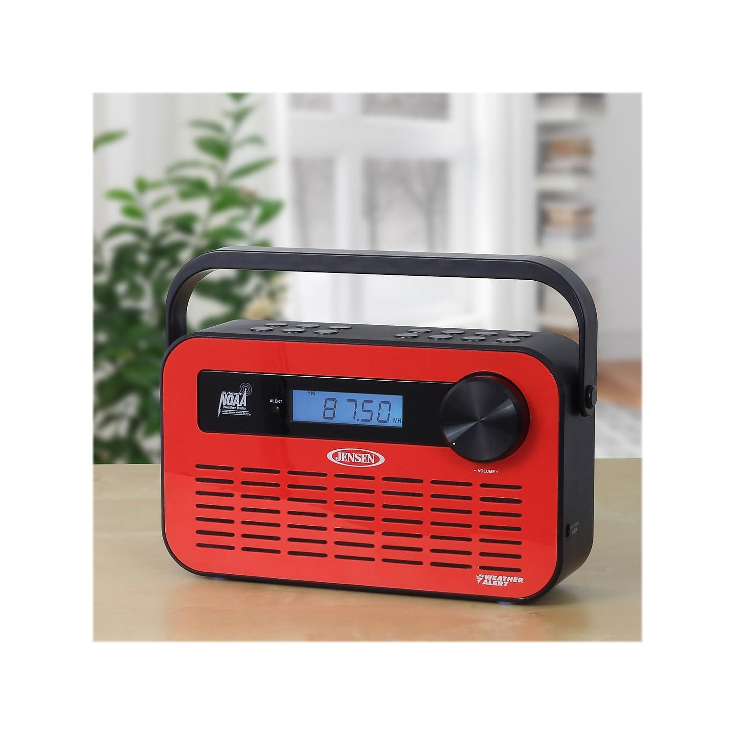 Jensen JENSEN JEP-250 Portable Digital AM/FM Weather Radio with Weather Alert and 2-Way Charging, Red, JEP-250