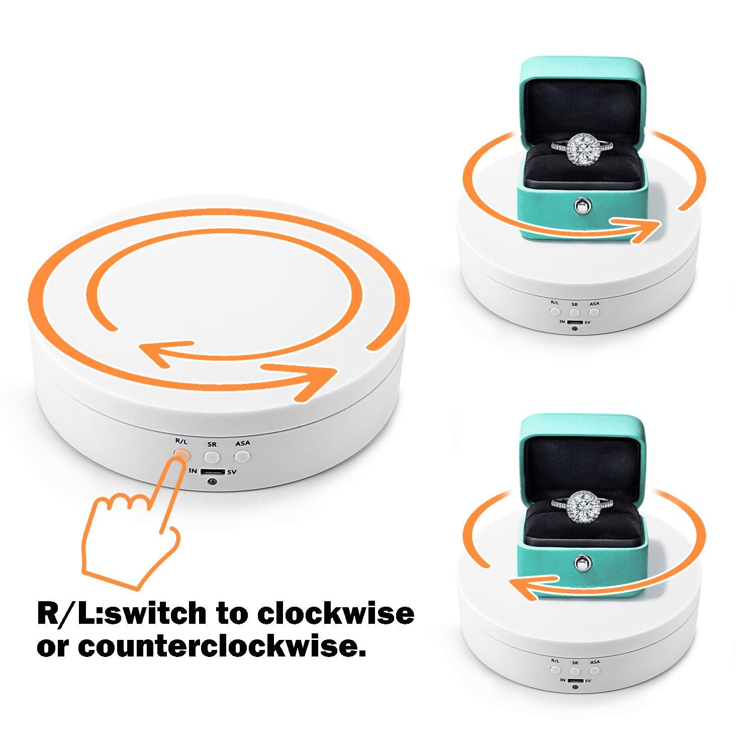 Leadleds Leadleds 3 Speeds Electric Rotating Display Stand, 360 Degree Turntable Display Stand for Photography Video Shooting Props Jewelry (White)