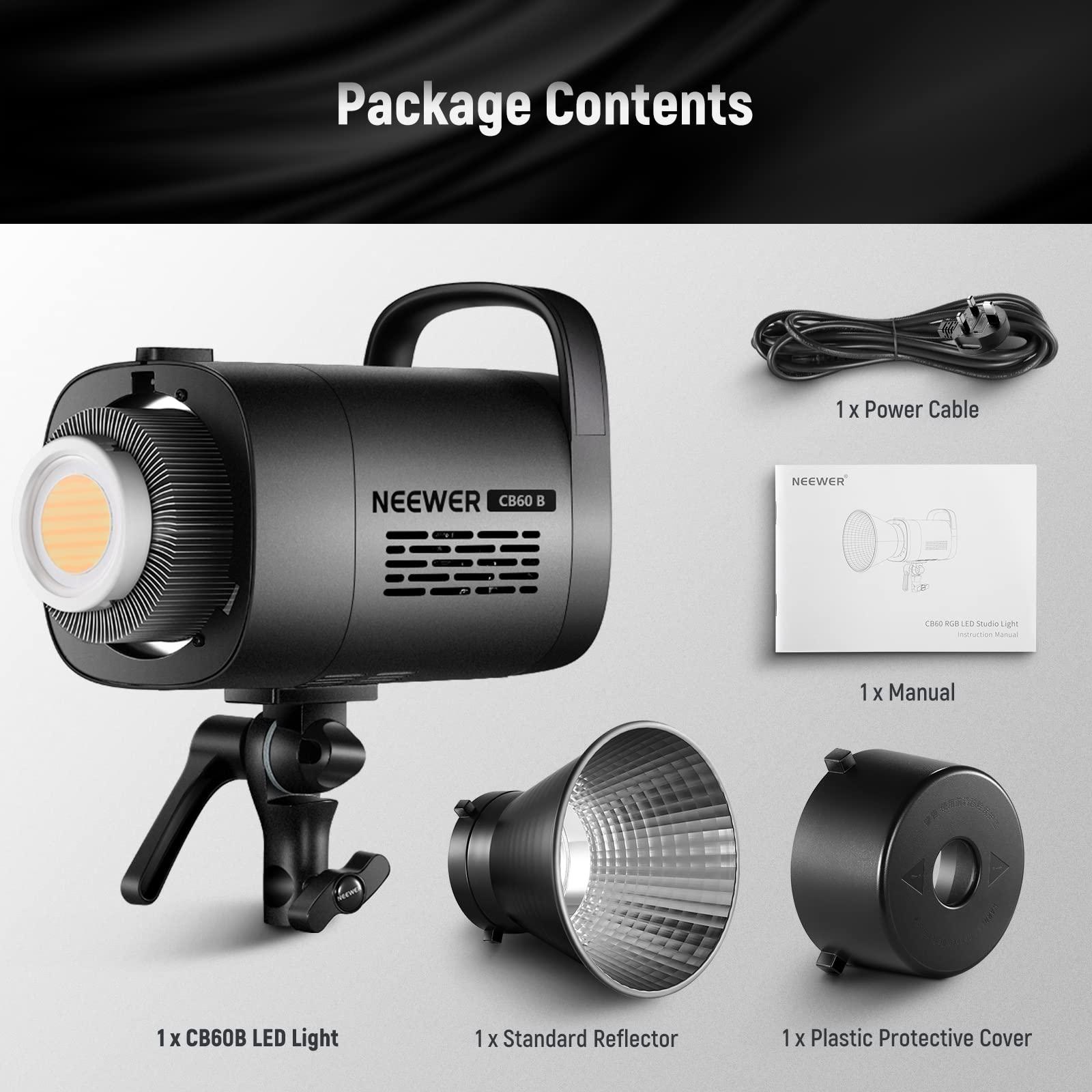 Neewer NEEWER CB60B 70W LED Video Light with 2.4G&APP Control, COB Bi Color 2700K-6500K 34000Lux at 1m/CCT Mode/CRI97+/12 Scenes/Bowens Mount Continuous Output Lighting for Studio Photograpny/Video Recording