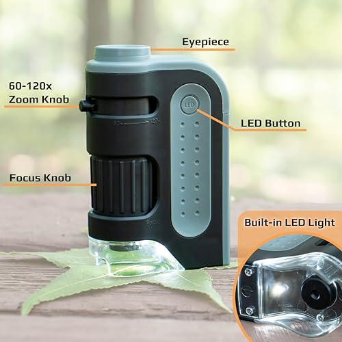 Carson Carson MicroBrite Plus 60x-120x LED Lighted Pocket Microscope, Portable Handheld Microscope STEM Toy, Mini Microscope for Student Science Lab, Educational Portable Microscope (MM-300)
