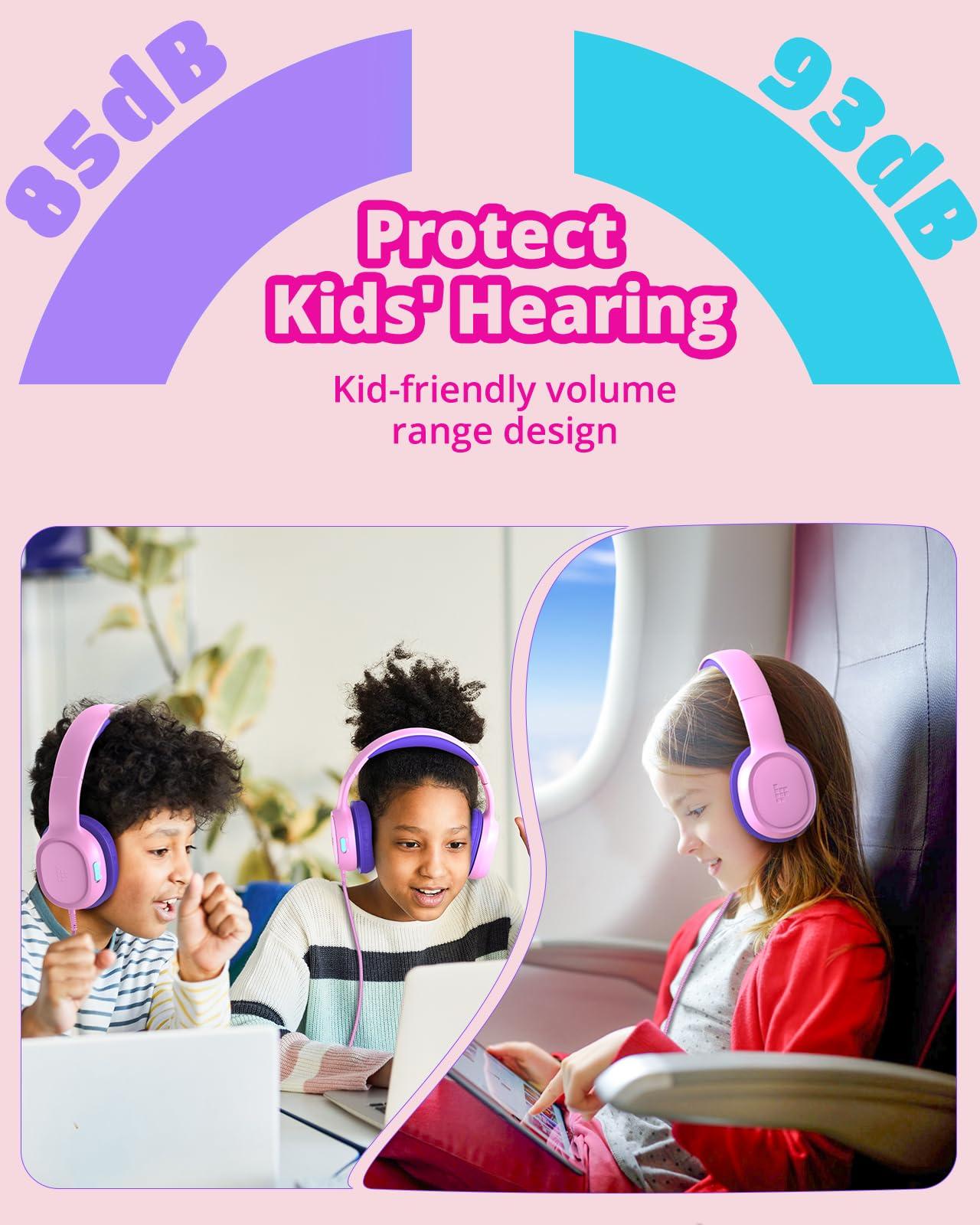 Tronsmart Tronsmart Kids Headphones KH01 Foldable Safety Volume 85/93dB Over-Ear Girls Boys Headphones for Kid HD Stereo 3.5mm Jack Wired Kids Headphones for Boys/Girls/School/Kindle/Travel/Tablets (Pink)