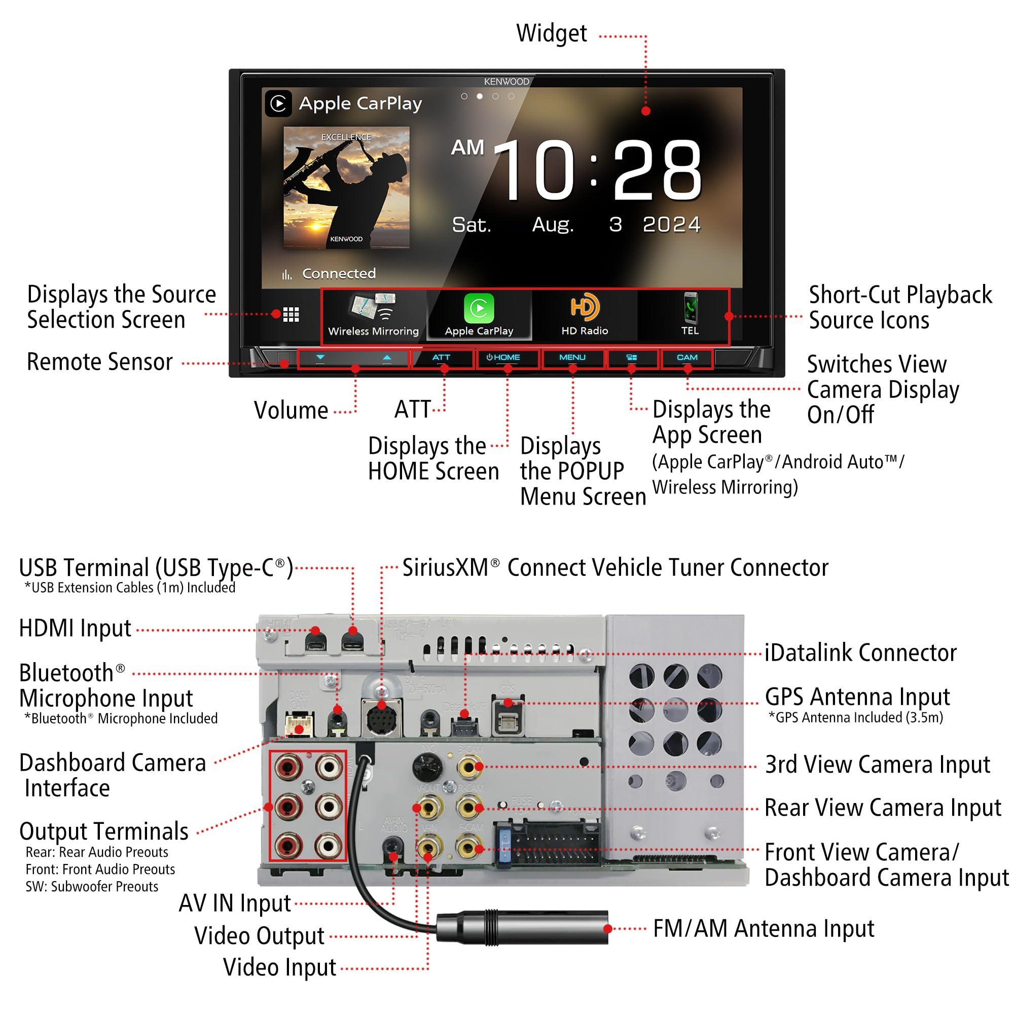 Kenwood KENWOOD DMX908S EXCELON 6.95 Inch LCD Touchscreen Digital Multimedia Receiver, Wireless Apple CarPlay and Android Auto, Double Din, AM/FM HD Radio, Bluetooth, USB Port, iDatalink Maestro, SiriusXM