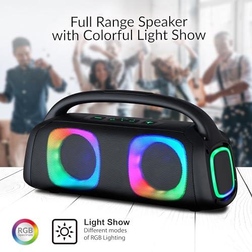 Supersonic IQ Sound IQ-3540BT Portable Bluetooth Speaker with RGB Lights, TWS, Enhanced Stereo Sound, Voice Assistant Control, Hands-Free Mic, RGB Lighting Modes, A2DP Bluetooth, USB/Micro SD/FM Radio Inputs