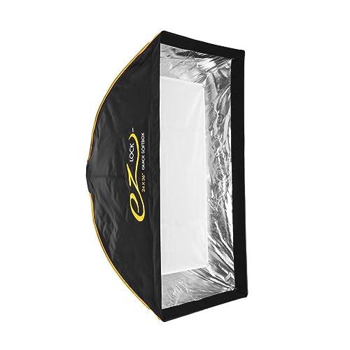 Glow Glow EZ Lock 24x36 Quick Strip Rectangular Bowens Mount Softbox Lighting Kit with External, Internal Diffusers, Deflector Disk and Eggcrate Grid, Folding Softbox for Photography Studio Lighting