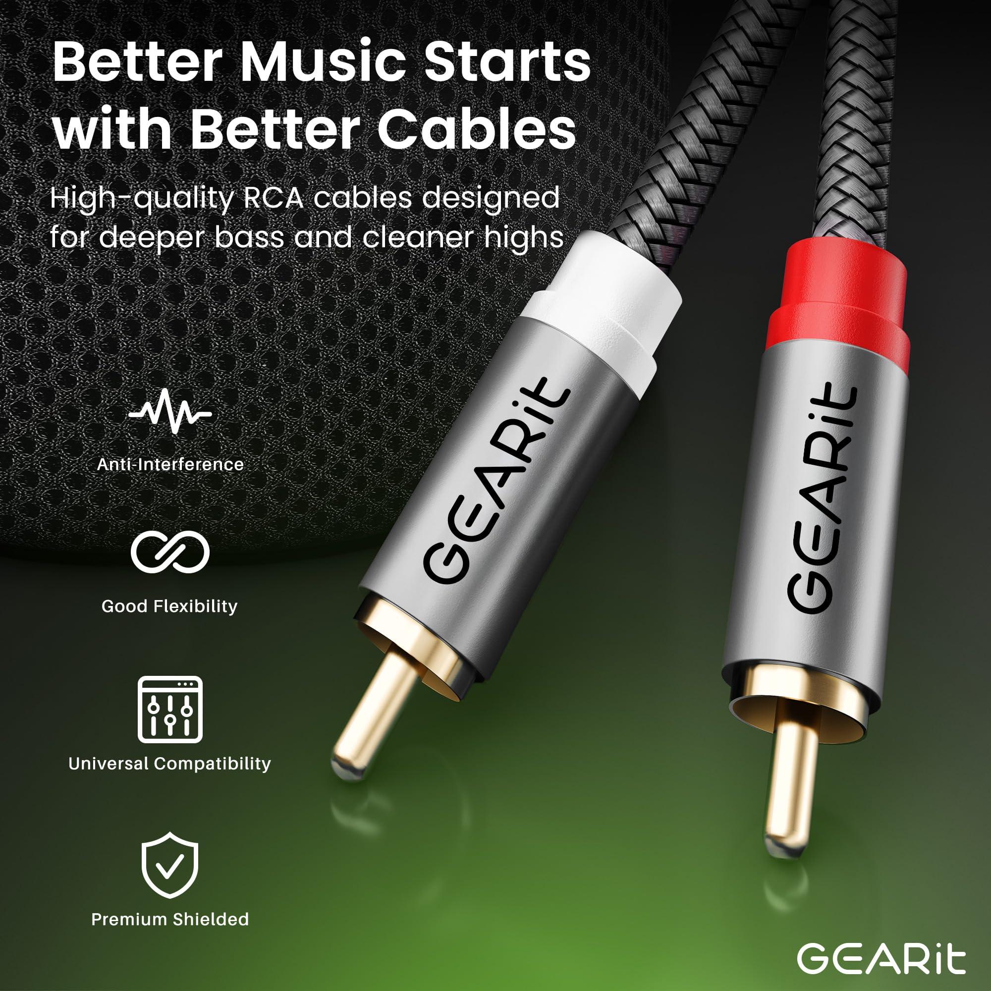 GEARit GEARit RCA Cable (15FT) 2RCA Male to 2RCA Male Stereo Audio Cables Shielded Braided RCA Stereo Cable for Home Theater, HDTV, Amplifiers, Hi-Fi Systems, Car Audio, Speakers, 15 Feet