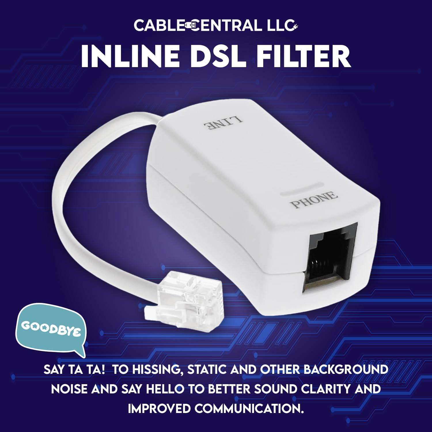 Cable Central LLC Cable Central LLC Inline DSL Filter (10 Pack) White - DSL Modem Phone Filter for Answering Machine, Fax Machine, Telephones Landline - DSL Jack for Interference Elimination and Static Noise Blocker