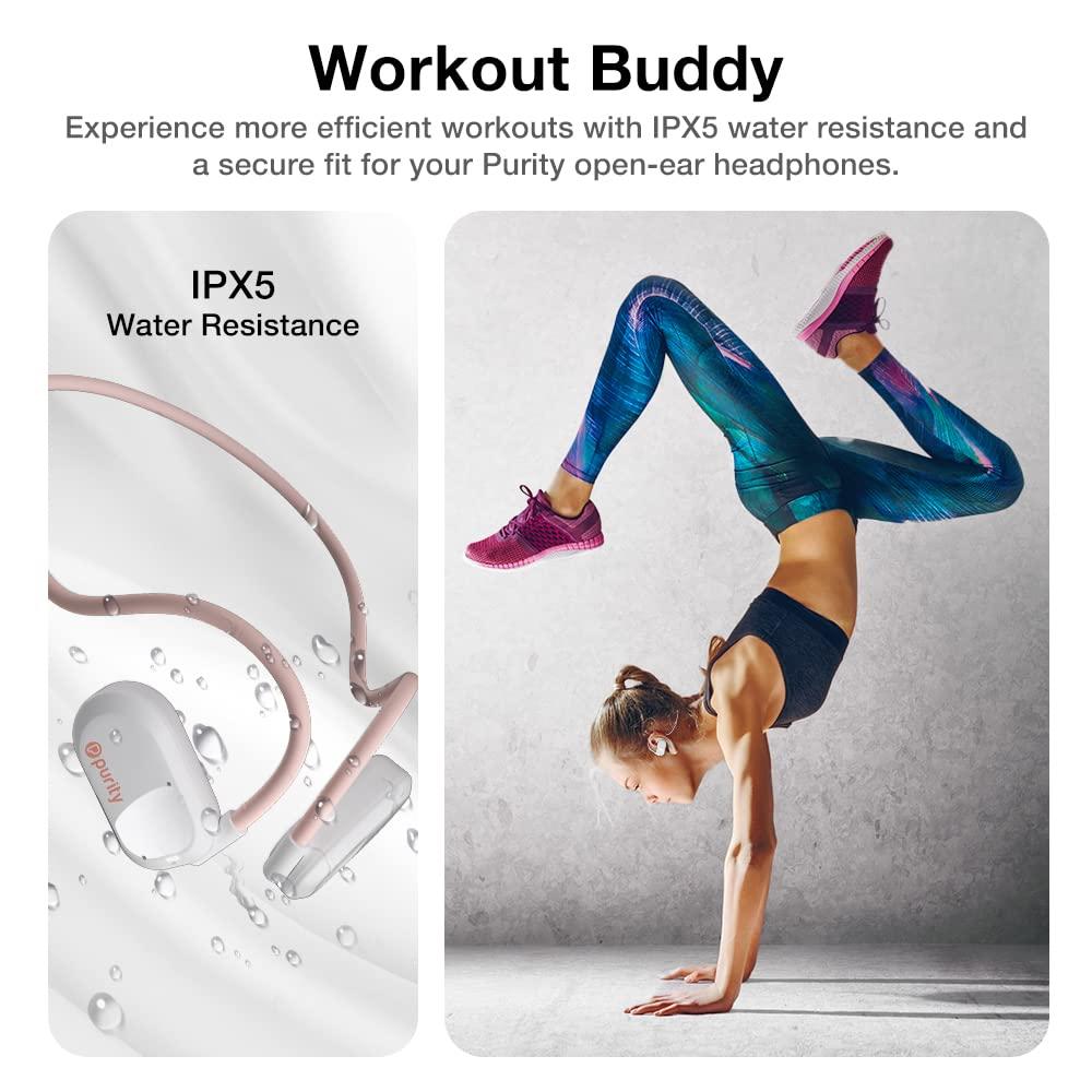 Purity Purity Air Open Ear Headphones - True Air Conduction Wireless Bluetooth Open Ear Earbuds with Dual Mic for iPhone/Android - Secured Long Wearing Comfort, Sports Sweat Resistant (White/Chalk Pink)