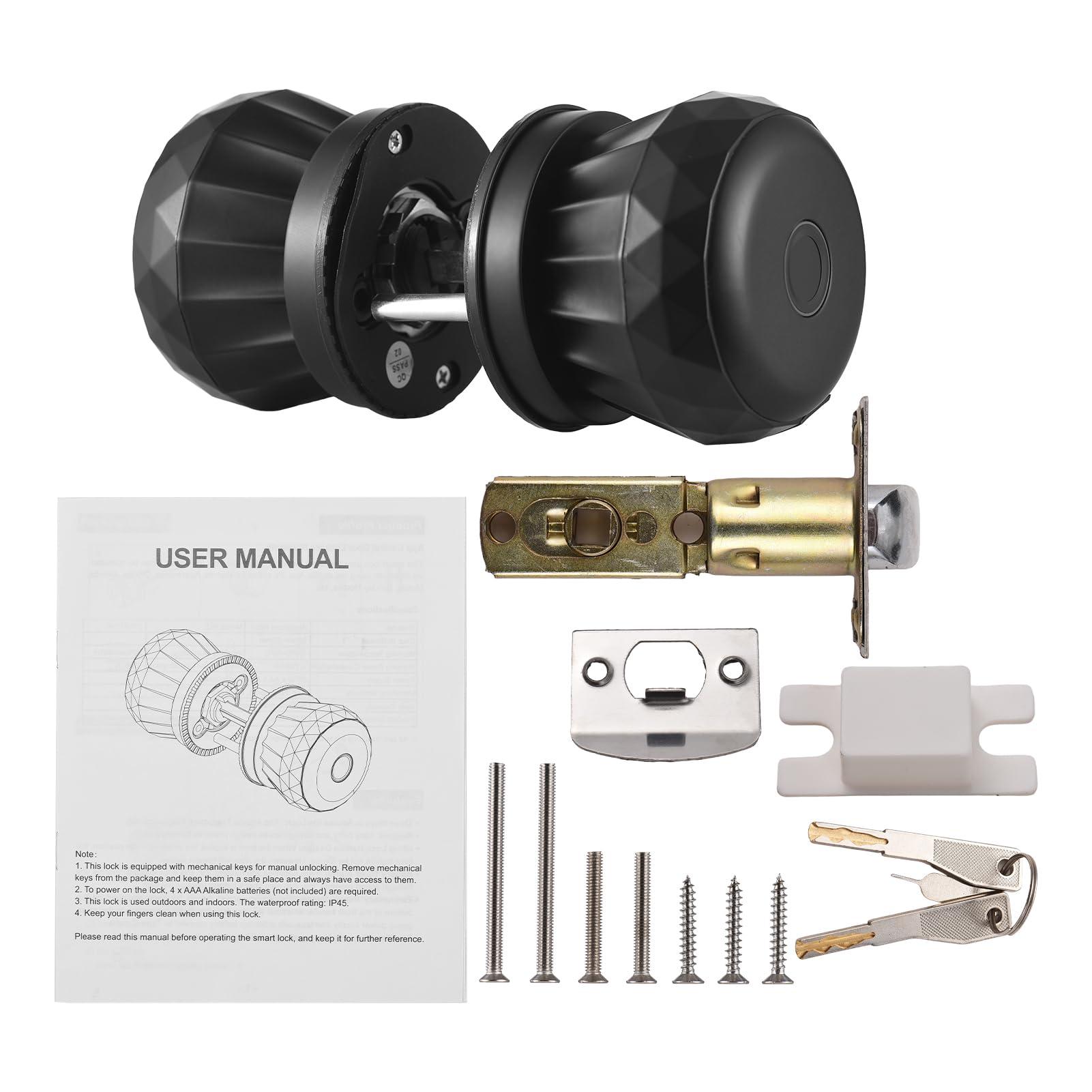 Swokely Swokely Smart Fingerprint Door Lock, Door Knob with App Smart Lock for Bedroom Door, Type-C Emergency Charging, Fingerprint Door Knob TY App Remote Operation for 35-55mm Office Home Bedroom Door