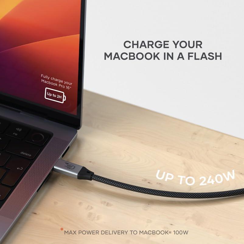 Satechi Satechi USB C to USB C 4.0 Pro Cable, USB-IF Certified, 240W Power Delivery, 8K Resolution @ 60Hz, 4K @ 120Hz Single/Dual Display, 40Gbps Data Transfer, Downward Compatible to 2.0 USBC (4 ft/1.2m)