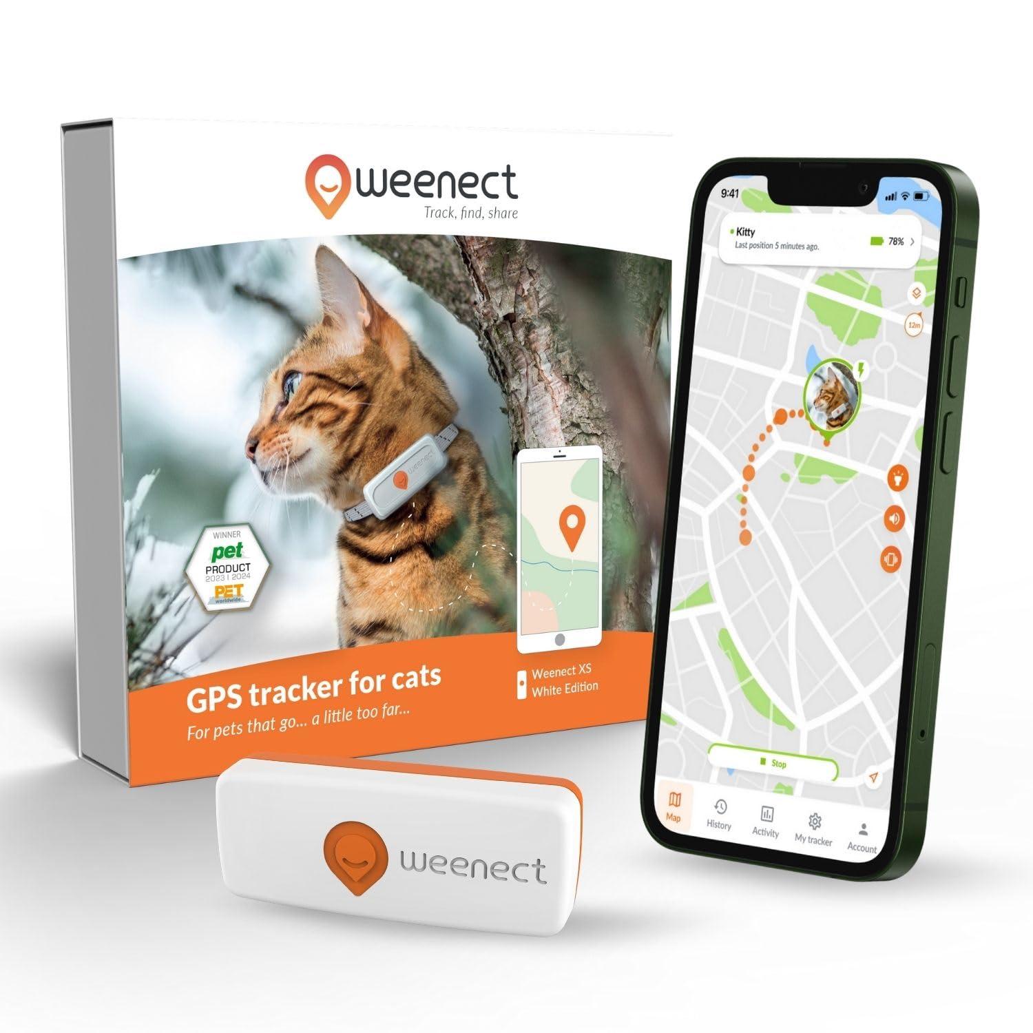 Weenect Weenect Cat XS - New GPS Tracker for Cats | Real-time Mini GPS Tracker for Cats | Smallest Model on The Market | Collar Included | Including Free 3 Months Subscription