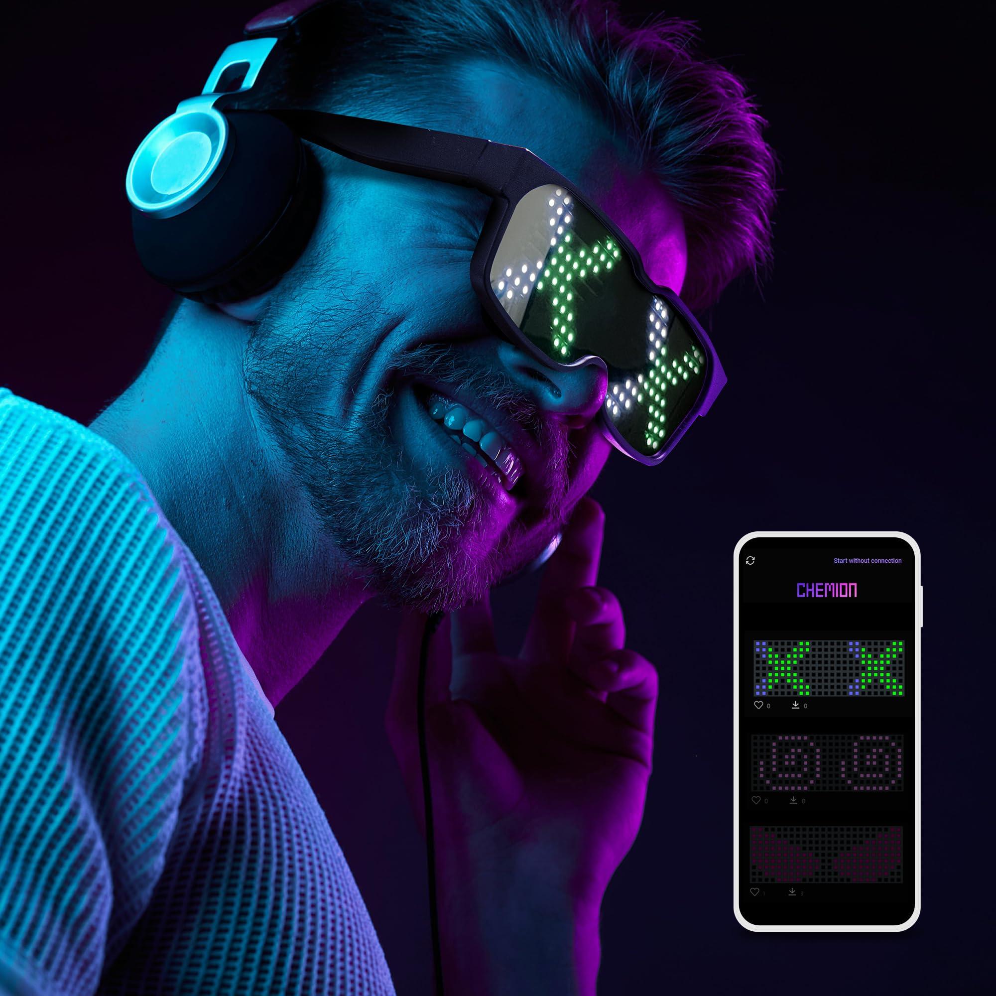 CHEMION CHEMION LED Glasses for adults, Customizable Bluetooth LED Glasses, Perfect for Christmas, Halloween, and Birthday Parties (Color) (2024 Ver.)