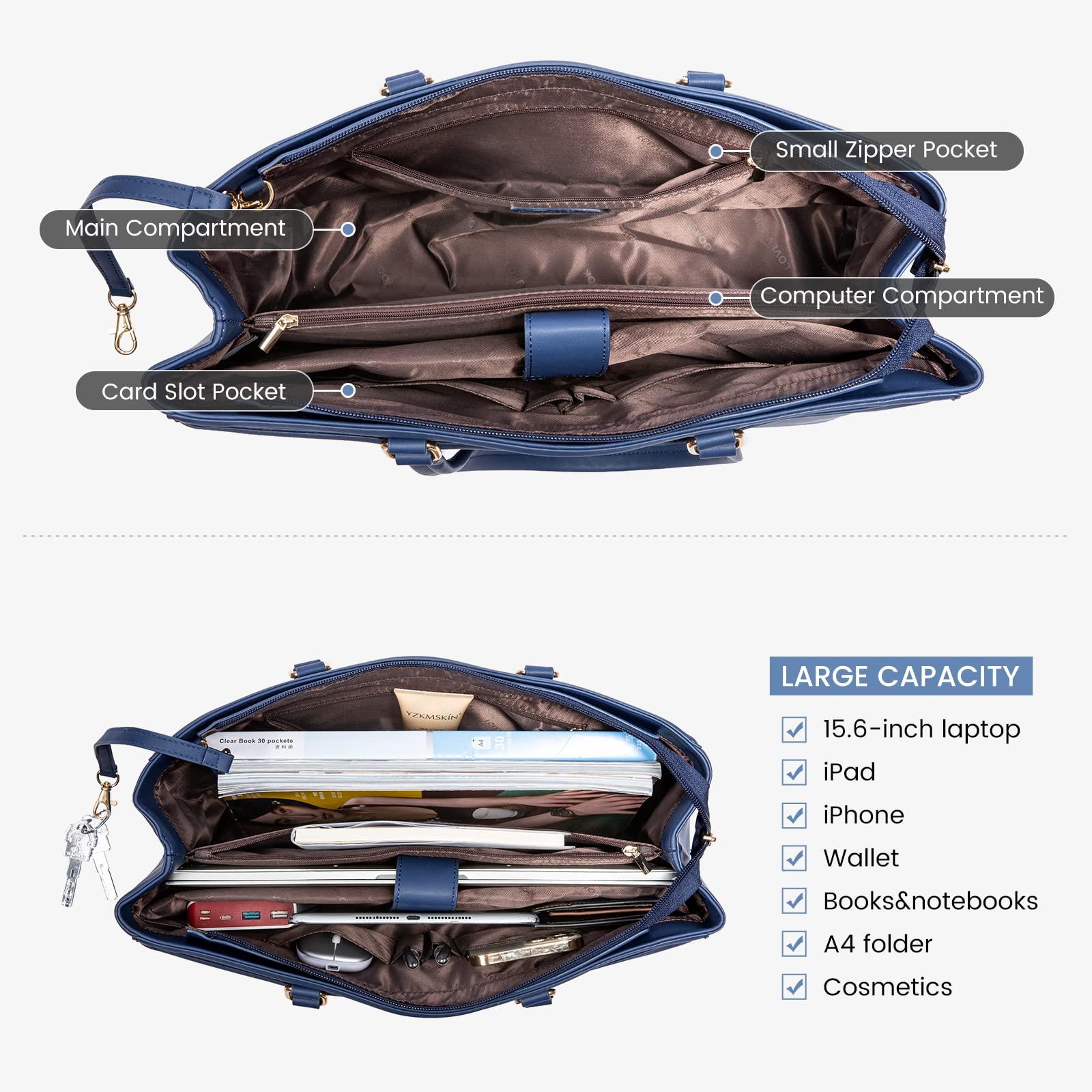 LOVEVOOK LOVEVOOK Laptop Tote Bag for Women 15.6 Inch Waterproof Leather Computer Bags Women Business Office Work Bag Briefcase,Navy Blue