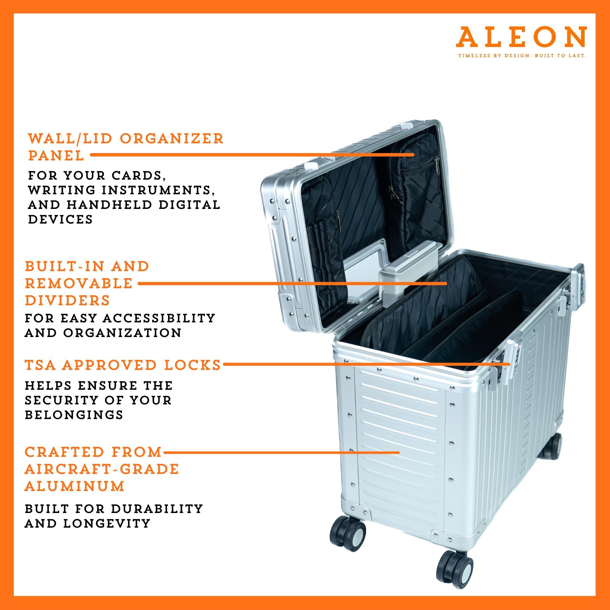 Aleon Aleon 17 Four-wheeled Aluminum Pilot Case, Carry-On Luggage, Rolling Laptop Bag for Men and Women, Personal Item Travel Bag, Overhead Compatible (Platinum)
