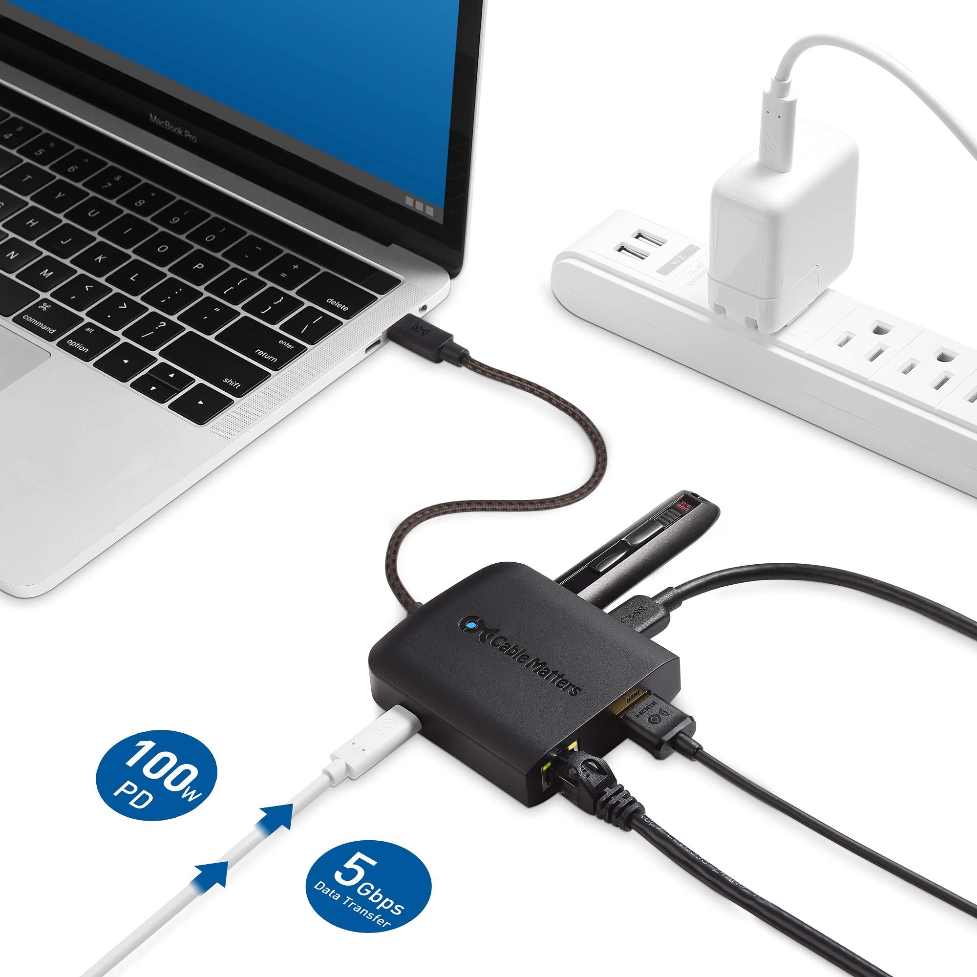Cable Matters Cable Matters USB C Hub HDMI 2.1, Up to [8K@30Hz/4K@120Hz, 100W Charging, 5Gbps Data Transfer] Gigabit Ethernet, USB-C HDMI Dock, USB C HDMI 2.1 Hub Compatible with Thunderbolt 4, Max 4K@60Hz on MacOS