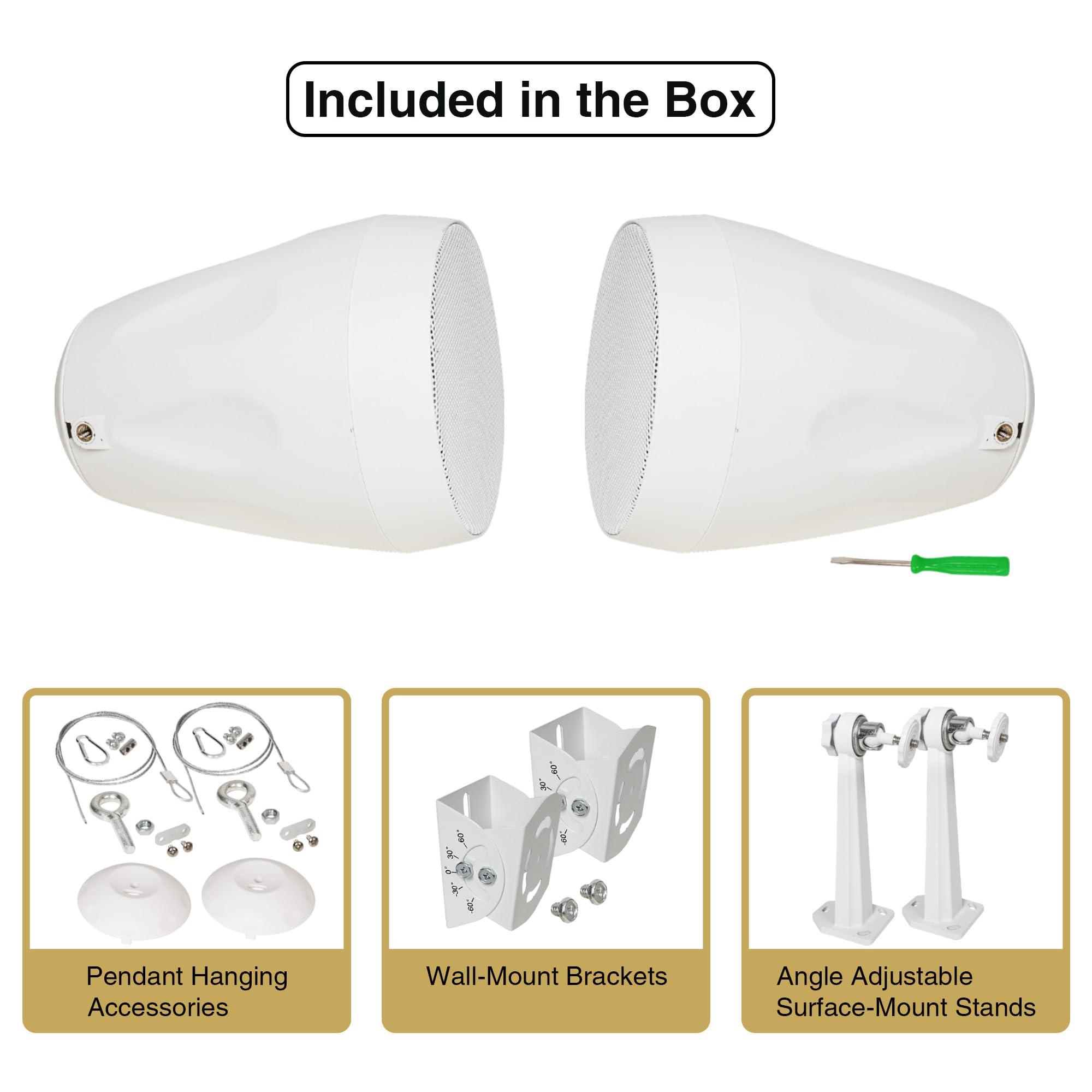 Sound Town Sound Town 2-Pack 4" All-Weather Pendant Speaker, IP66, Wall Mount, Landscape, 70V/100V/8-Ohm, Indoor/Outdoor Commercial Speaker for Home and Commercial Installation, White (STPDS-4W-PAIR)