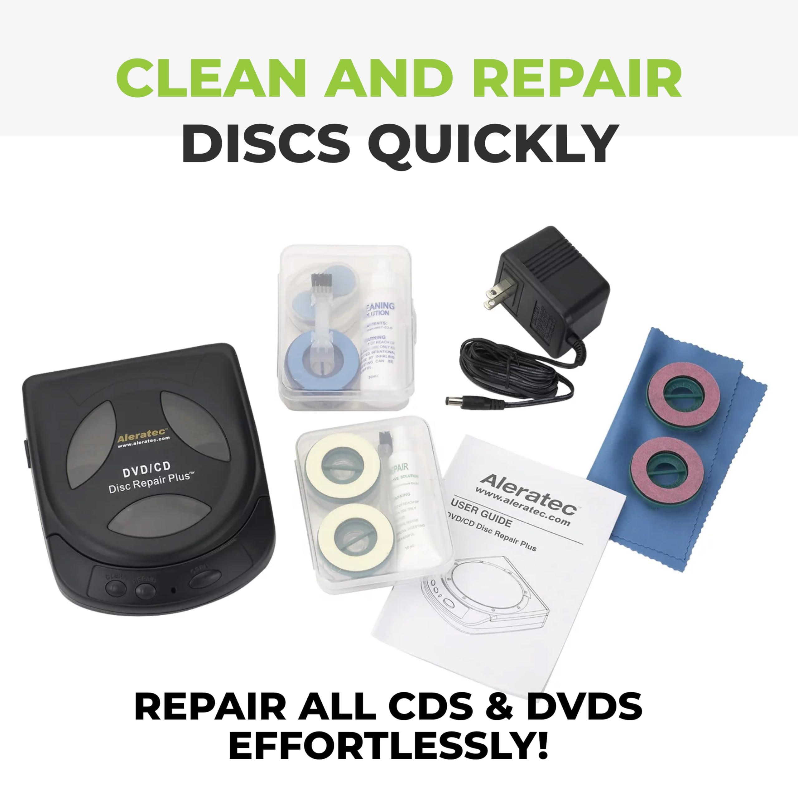 Aleratec Aleratec Motorized DVD CD Cleaner Disc Repair System - Scratch Remover and Cleaner for CD Player Discs - Includes Solution - Portable Disc Cleaner for Restoring CDs, DVDs, and More