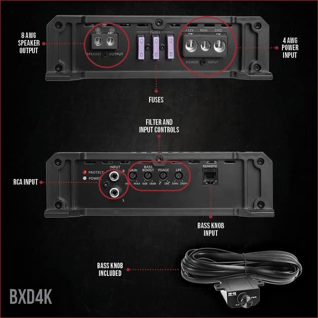 BELVA Belva BXD4K 4000W Peak BX-Series 1-Ohm Stable Class-D Monoblock Car Audio MOSFET Amplifier with Remote Subwoofer Level Control