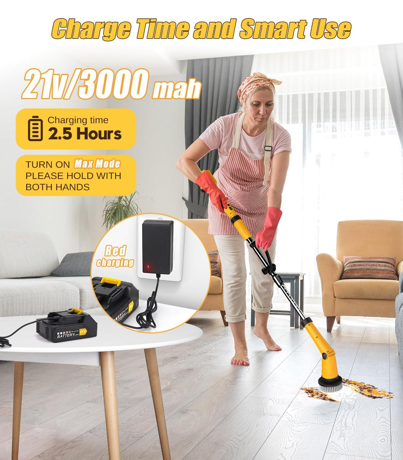 qimedo Qimedo Electric Spin Scrubber Extra Large Brush Q3,6000 mAh Best Battery Power Scrubber for Cleaning,1200RPM Shower Cordless Cleaning Brush with 8 Brushes for Bath/Tub/Tile/Floor (Smart Display)
