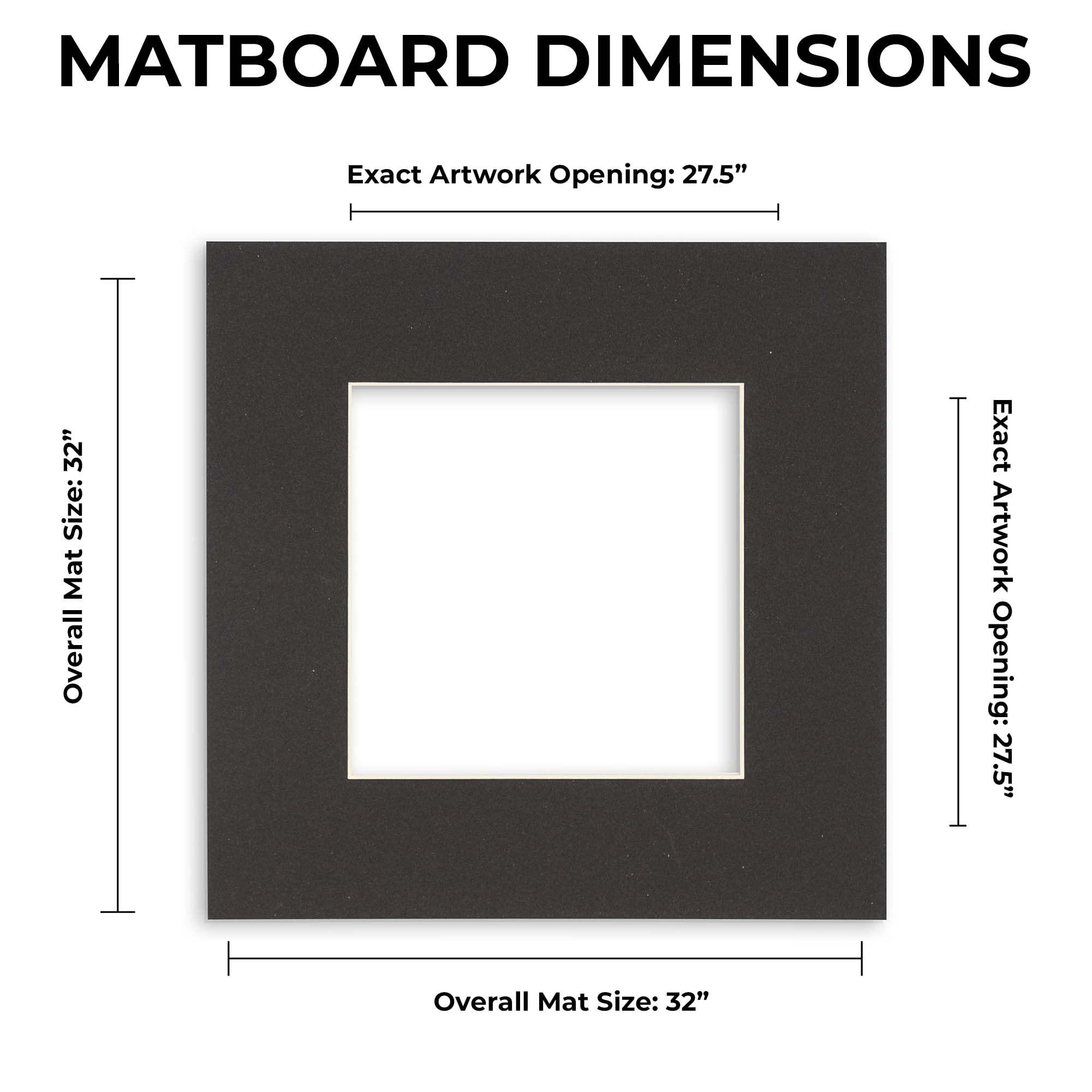 Poster Palooza 32x32 Mat Bevel Cut for 28x28 Photos - Precut Black Square Shaped Photo Mat Board Opening - Acid Free Matte to Protect Your Pictures - Bevel Cut for Family Photos, Pack of 1 Matboard