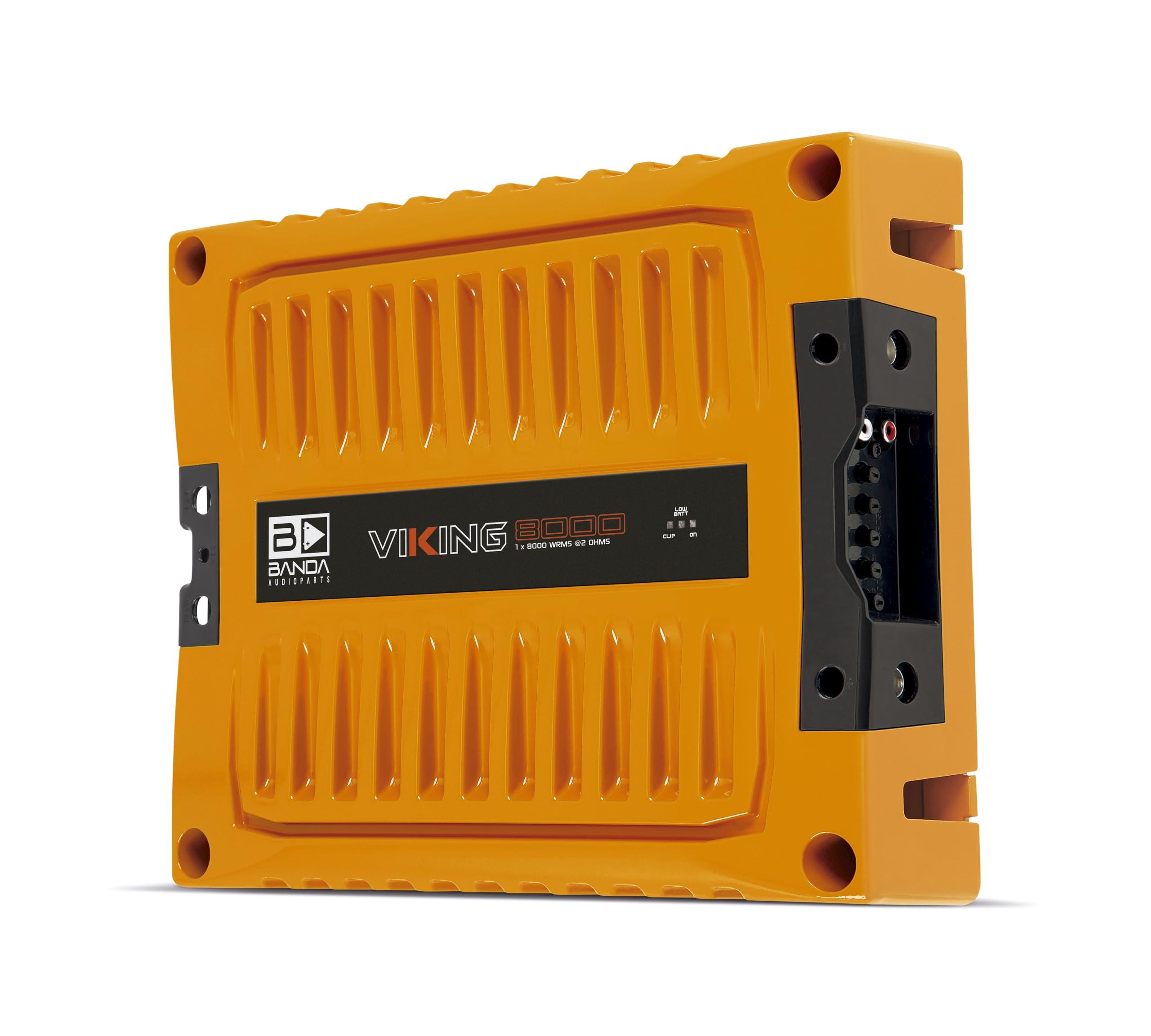 Banda Audioparts Banda VIK8000.2ORANGE Car Amplifier Audio Speaker 2-Ohms Full Range New Viking 8000 Watts Rms LED Indicator Sound Specialization Aluminum Chassis - Orange