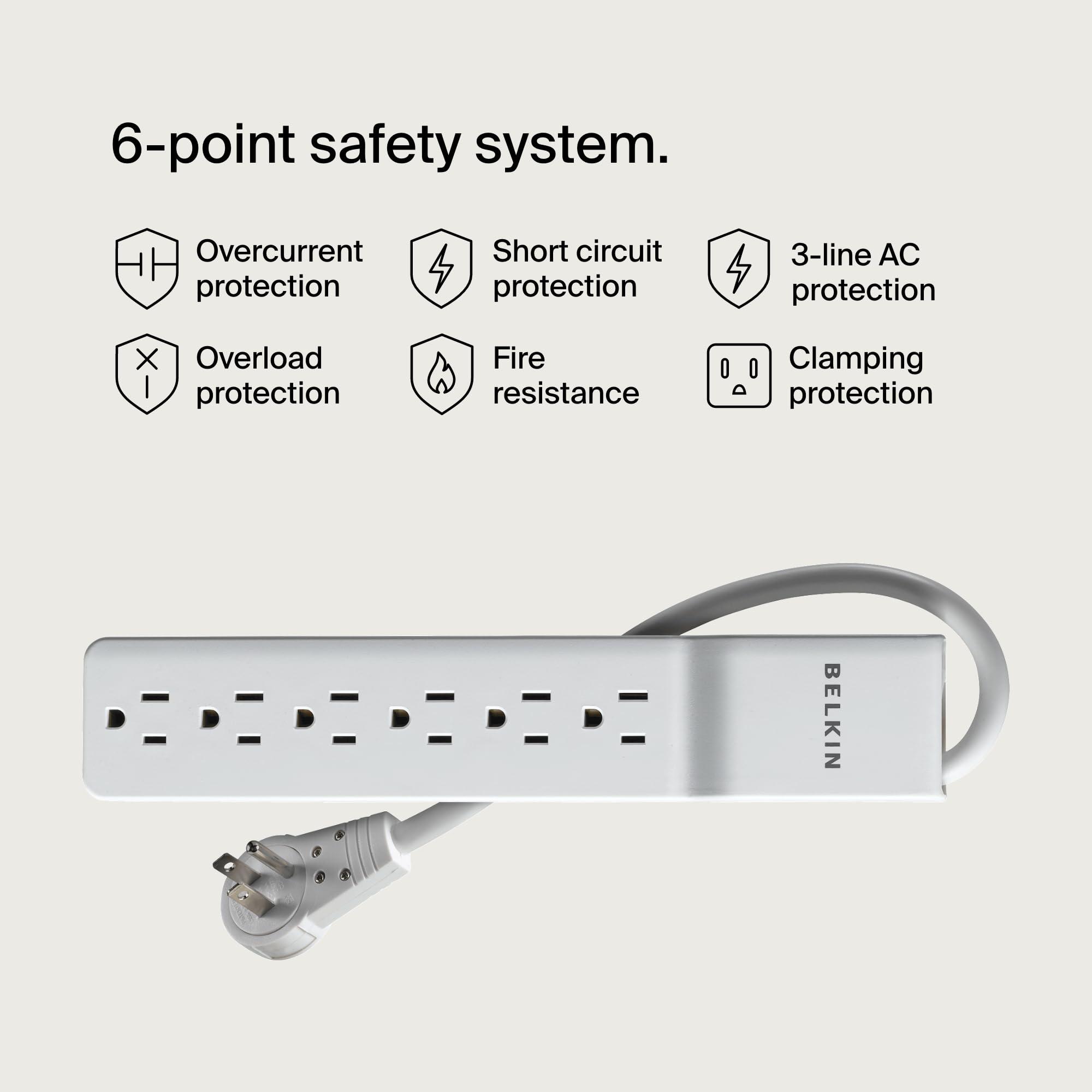 Belkin Belkin 6-Outlet Surge Protector Power Strip, 6ft Cord, 360 Rotating Plug - 1080 Joules Protection