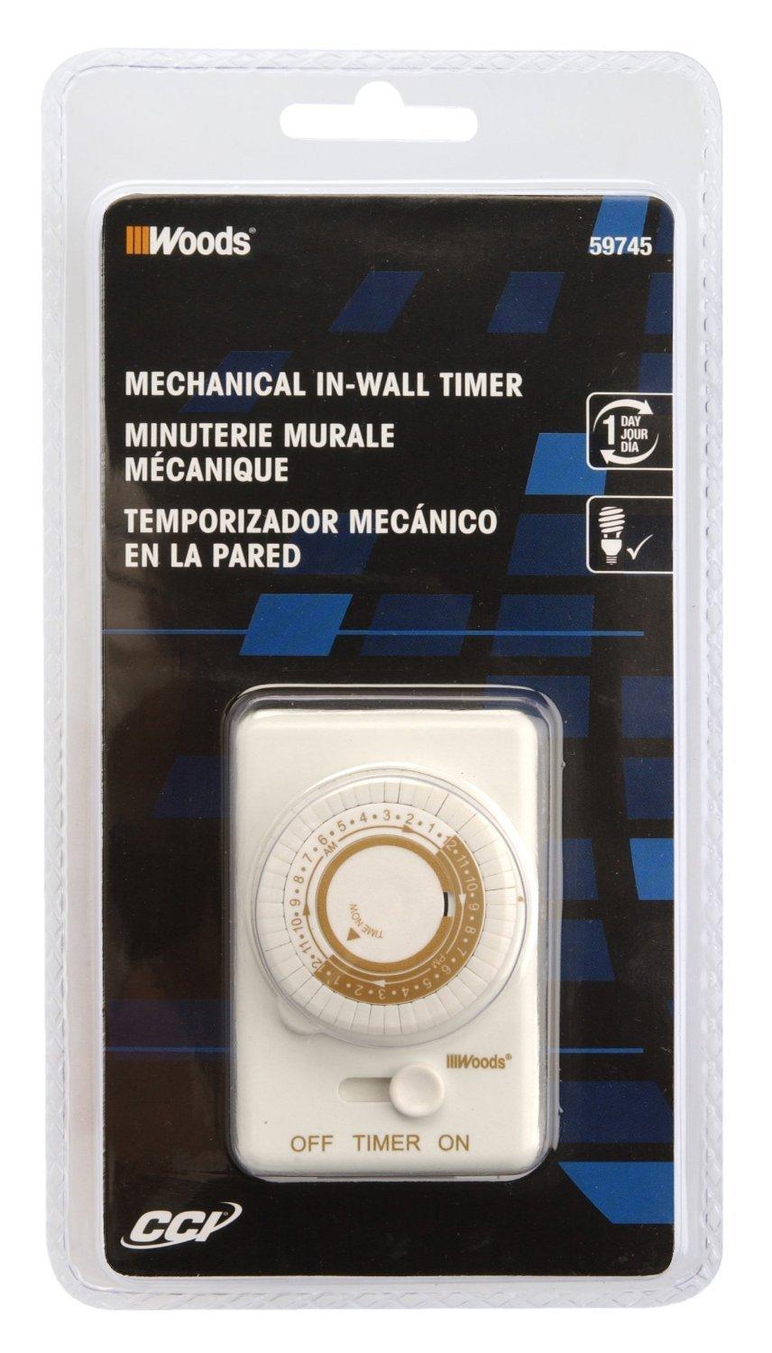 Woods Woods 59745 59745WD 24-Hour Mechanical Converts A Wall Light Switch to Timer (White)