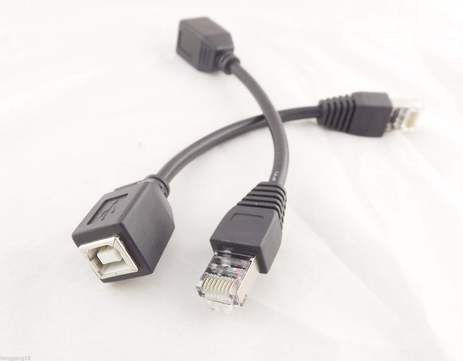 Delmitan Connector and Terminal 1x CAT5 RJ45 Ethernet LAN Network Male to USB 2.0 B Female Printer Adapter Cable