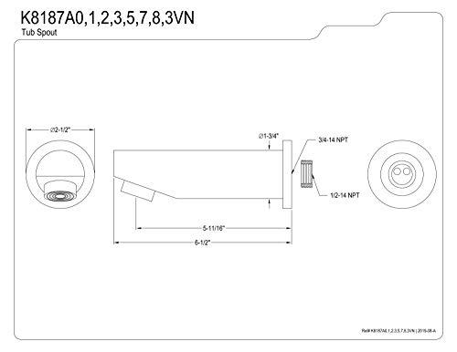 Kingston Brass Kingston Brass K8187A1 Designer Trimscape Showerscape Spout For Tub and Shower, Out Diverter, Polished Chrome