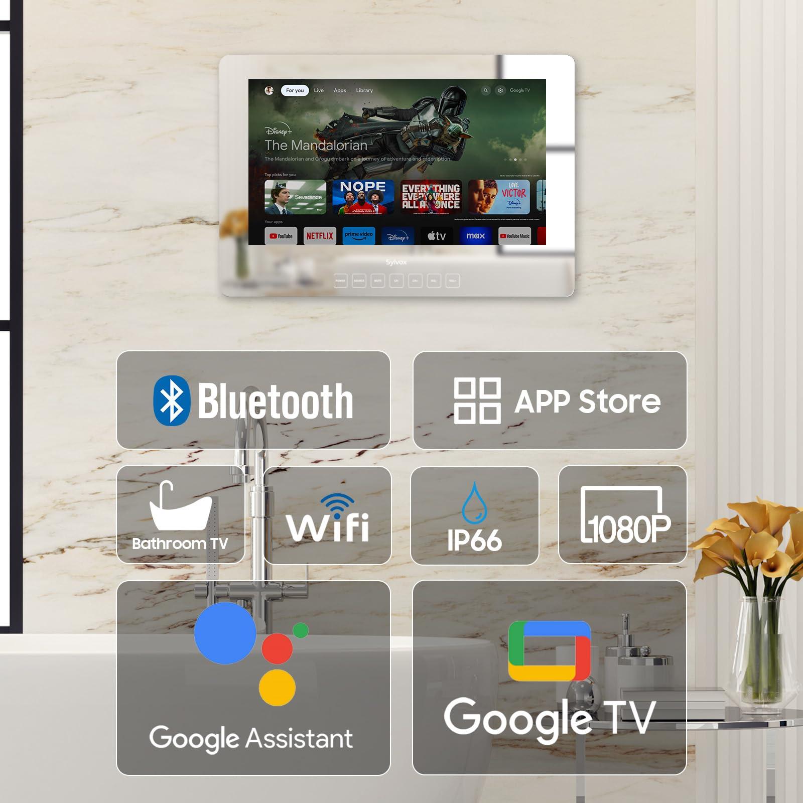 SYLVOX SYLVOX 24'' Smart Waterproof TV, Magic Mirror TV for Bathroom, 1080P, Bass Boost, IP66, Anti-Fog, Built-in APP Store, and Voice Assistant (On Wall Model)