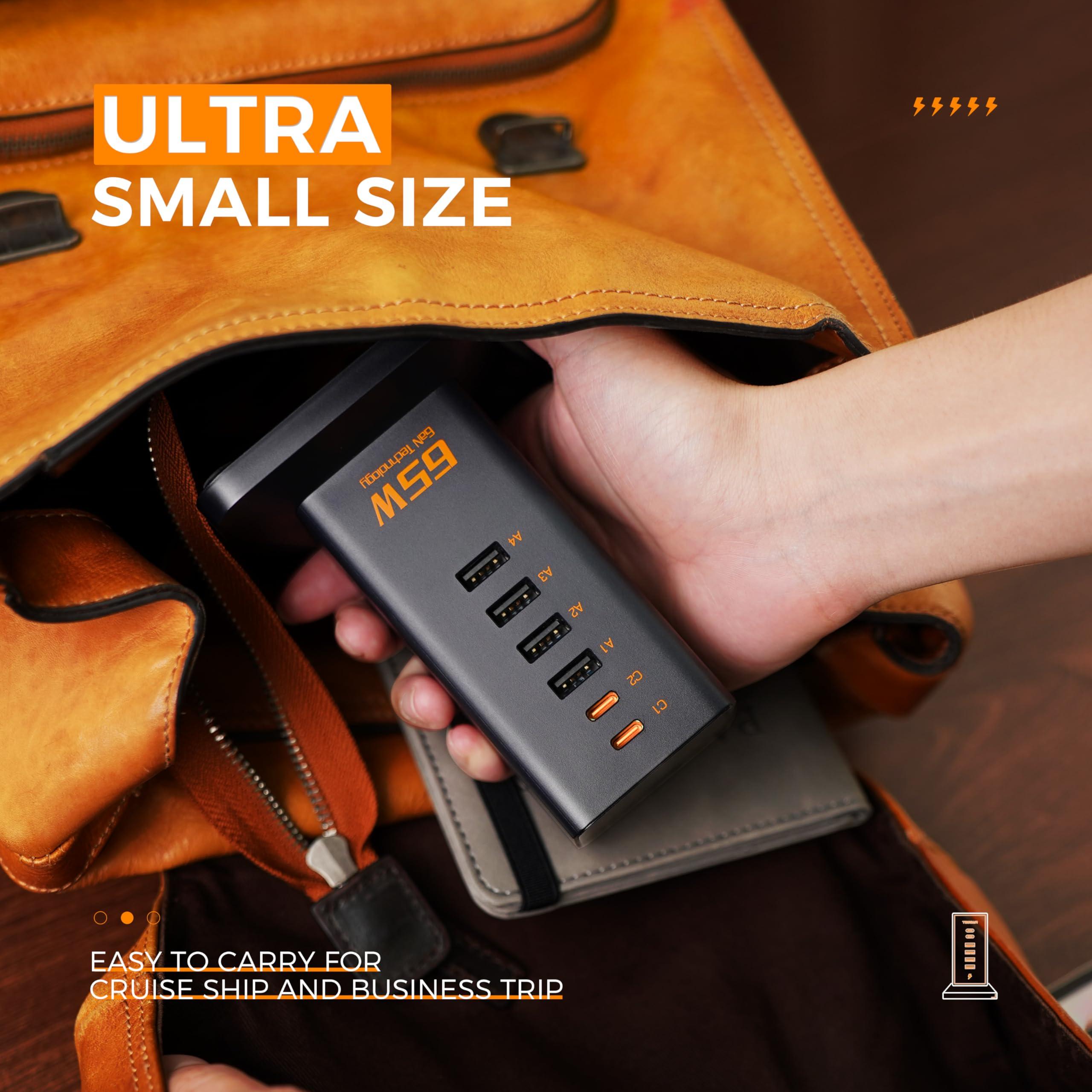 TESSAN USB Charging Station for Multiple Devices PD 65W, TESSAN 9-in-1 USB C Charger Block for iPhone 16/15, MacBook, Tablet, Type C Desktop Charger with 3 AC, Home Travel Office Accessories