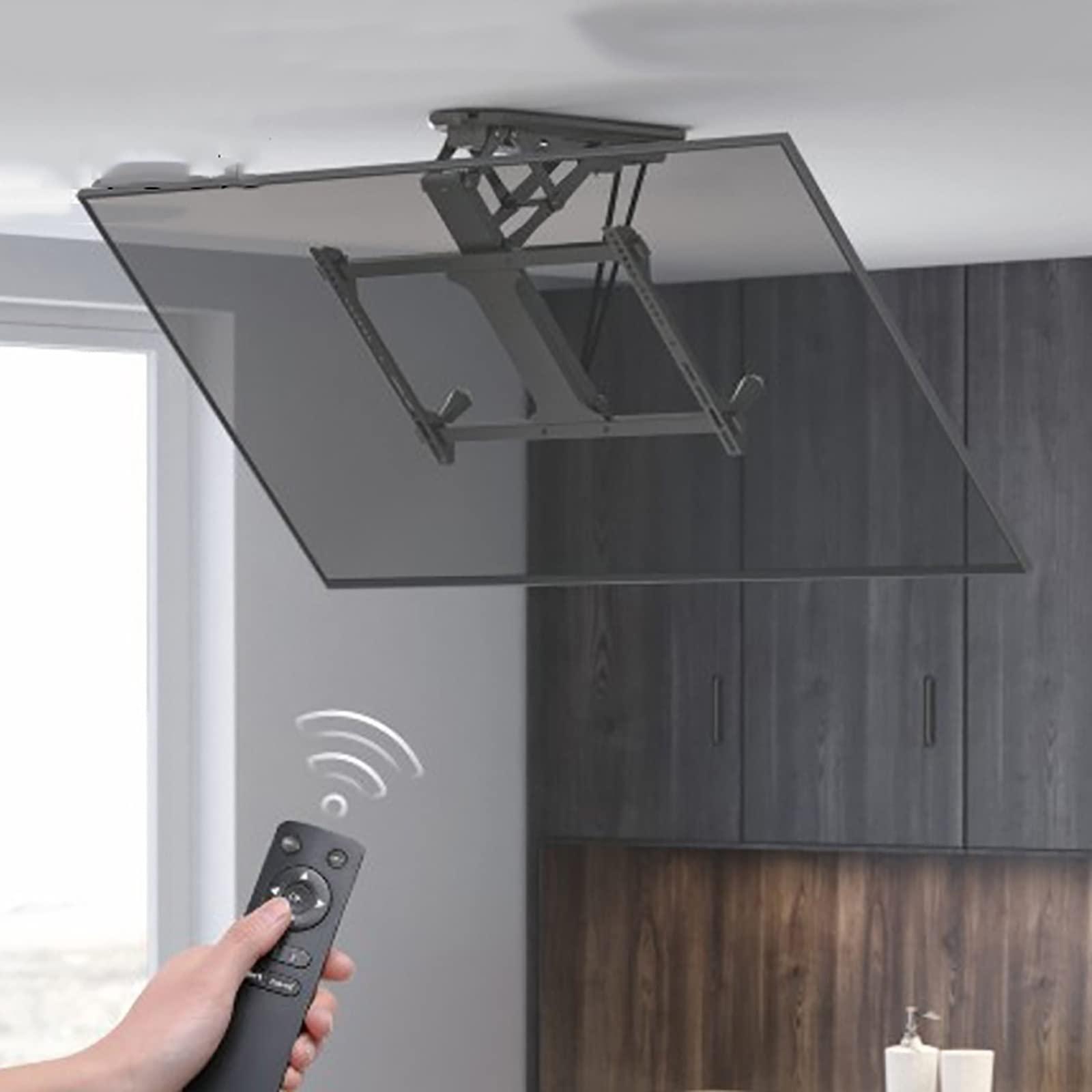 THEGA Motorized TV Ceiling Mount - TV Wall Mount, Telescopic TV Ceiling Mount with Auto Lift, Remote Control Electric Pull Down Mantel Mounting Bracket, 0-85 Flip Down, Fits 32-70 Inch TVs