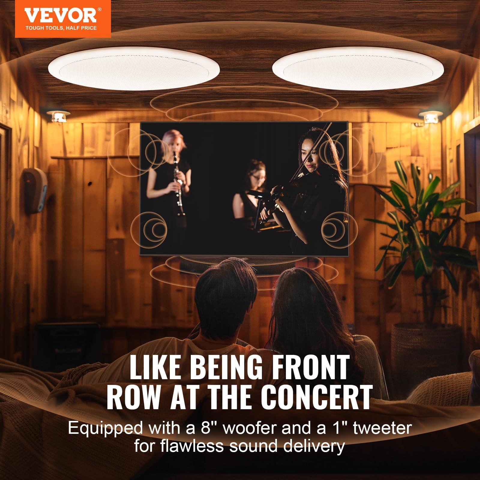 VEVOR VEVOR 2 PCs 8 Inch in Ceiling Speakers, 100W Flush Mount Ceiling & in-Wall Speakers System with 8" Woofer,1" Tweeter, for Home Kitchen Living Room Bedroom or Covered Outdoor Porches