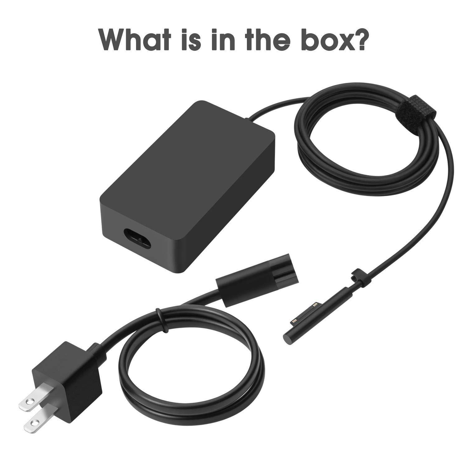 Ptioatns 65W Surface Pro Laptop Charger AC Adapter for Microsoft Surface Pro 3, 4, 5, 6, 7, 8, 9, 10, X, Surface Book 3, 2, 1, Windows Surface Laptop 6, 5, 4, 3, 2, 1, Surface Go Tablet, with 6.2ft Power Cord