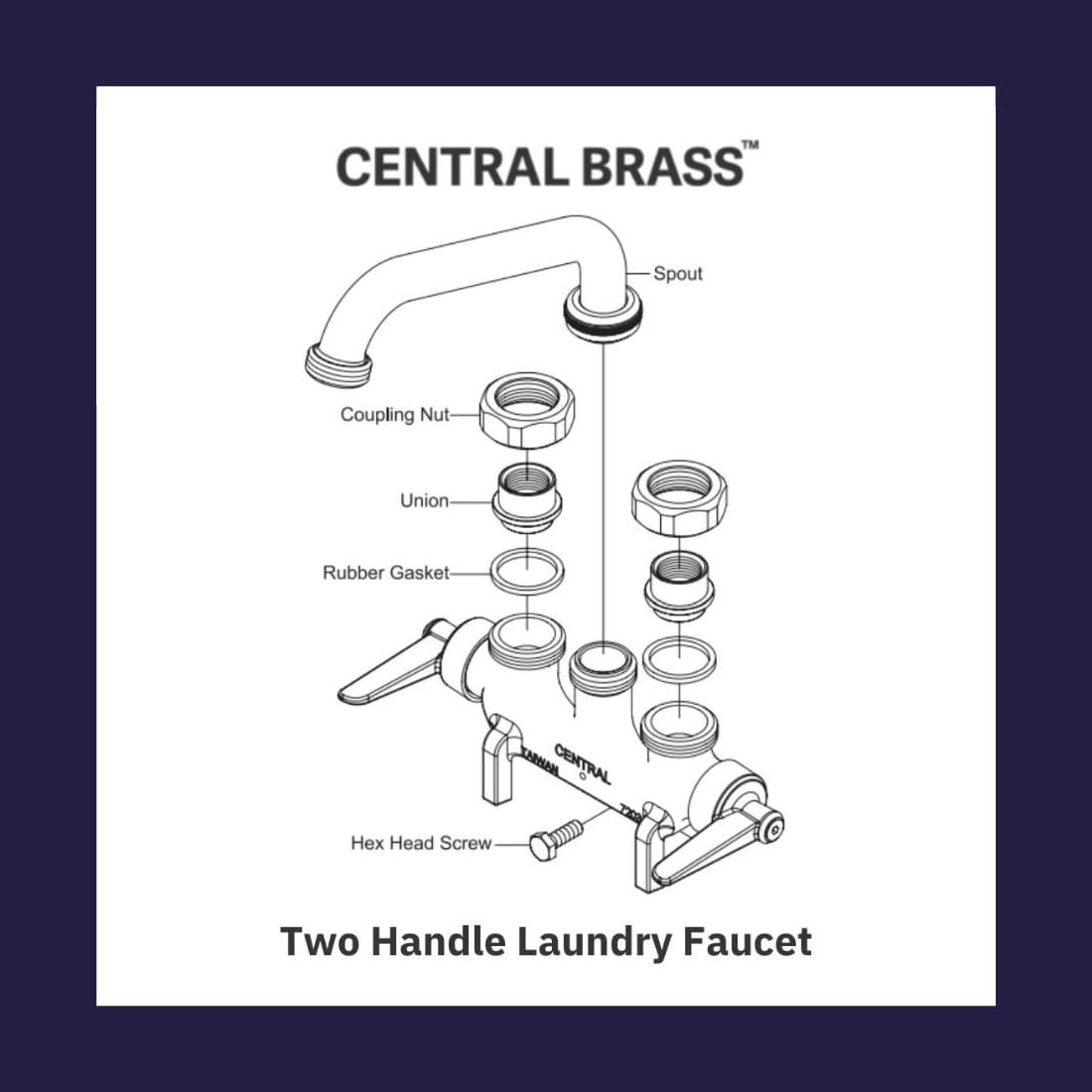 Central Brass Central Brass Two Handle Laundry Faucet Heavy Duty Rough Brass 6\" Reach Tube Swivel Spout, 0465