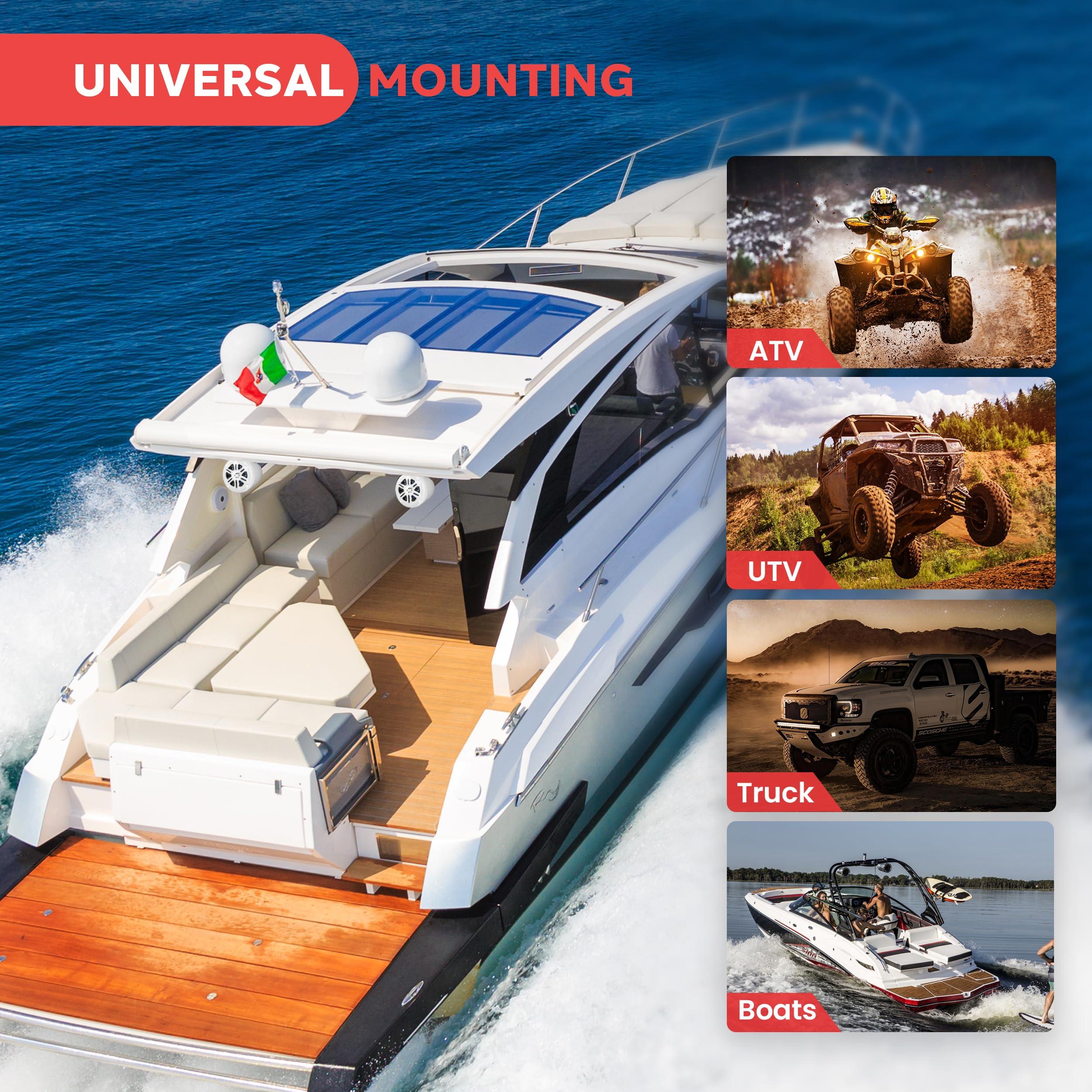 Pyle Pyle 4" Waterproof Off-Road Marine Speakers - 2-Way Full Range Stereo System with 360 Rotatable Bracket, Rugged Weatherproof Design, Ideal for ATVs, UTVs, Jeeps, Boats, and Wakeboards, White Colored