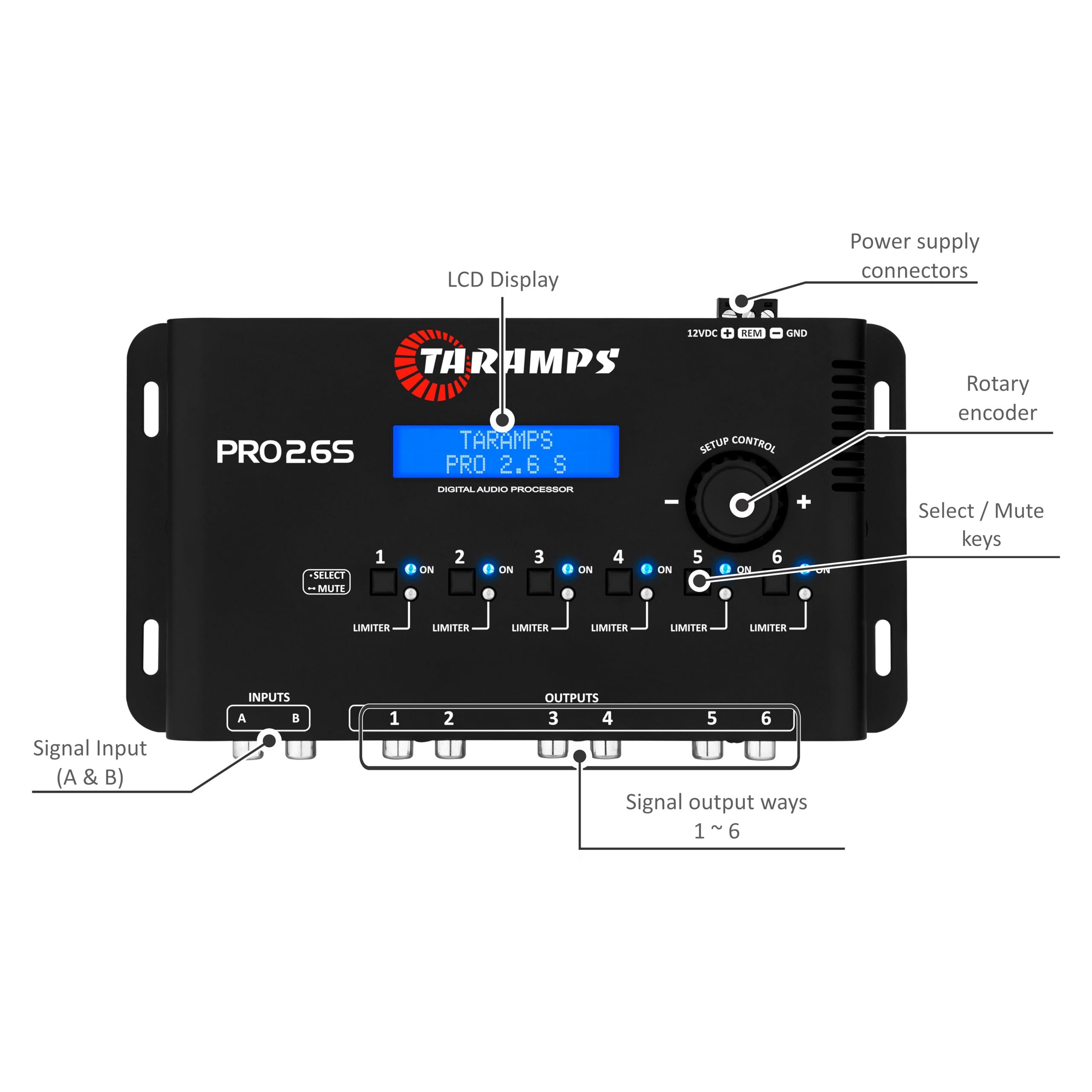 Taramp's Taramp\'s Pro 2.6S Digital Signal Processor Equalizer 3-band Graphic Equalization 6 Channels 18K Ohms(RCA) Output Impedance 47 Ohms Limiter Adjustable Car Audio System