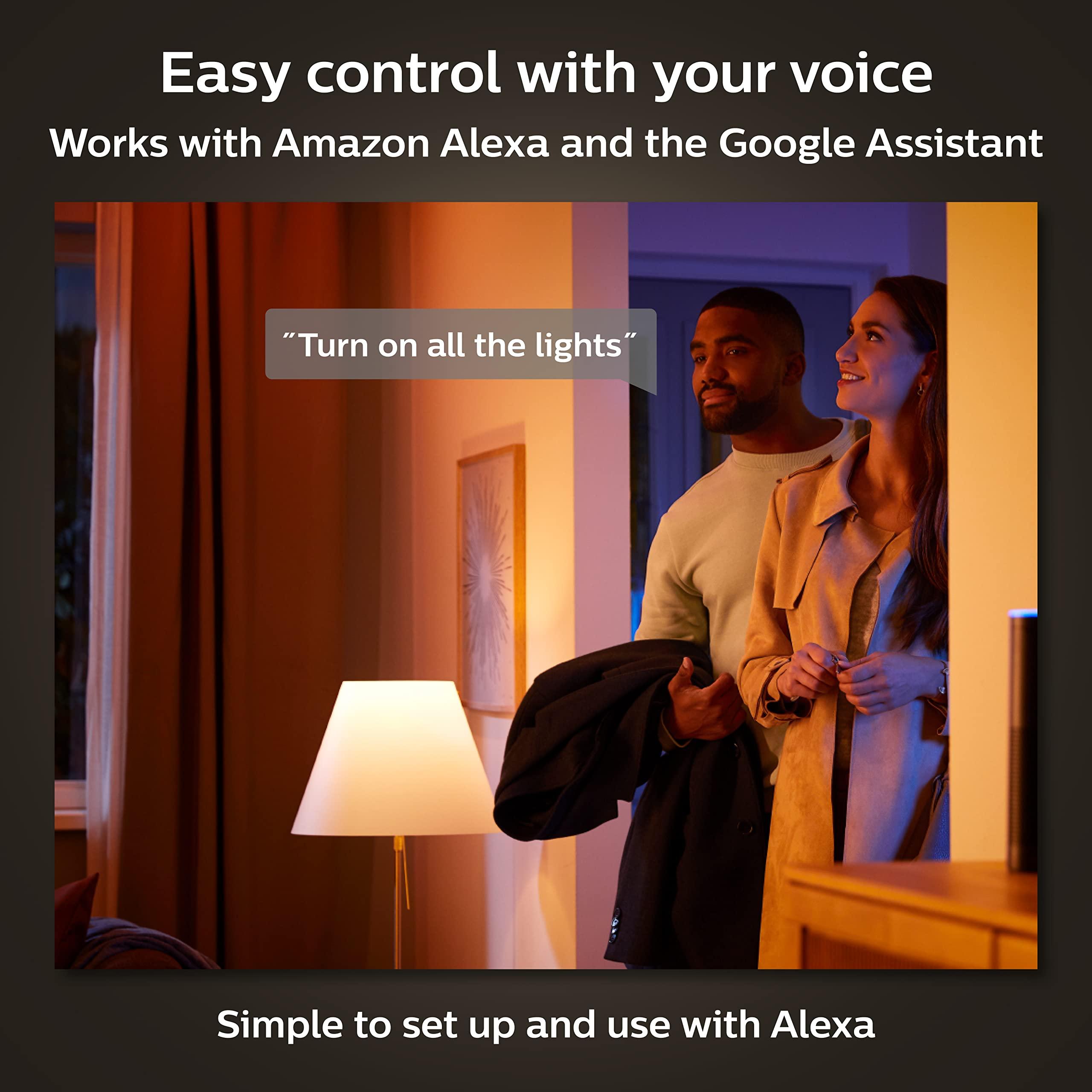 Philips Hue Philips Hue White and Color Ambiance Base Lumen (60W) Smart Button Starter Kit, 16 Millions Colors, Works with Amazon Alexa, Google Assistant, Apple HomeKit 60 Watt (OLD VERSION)