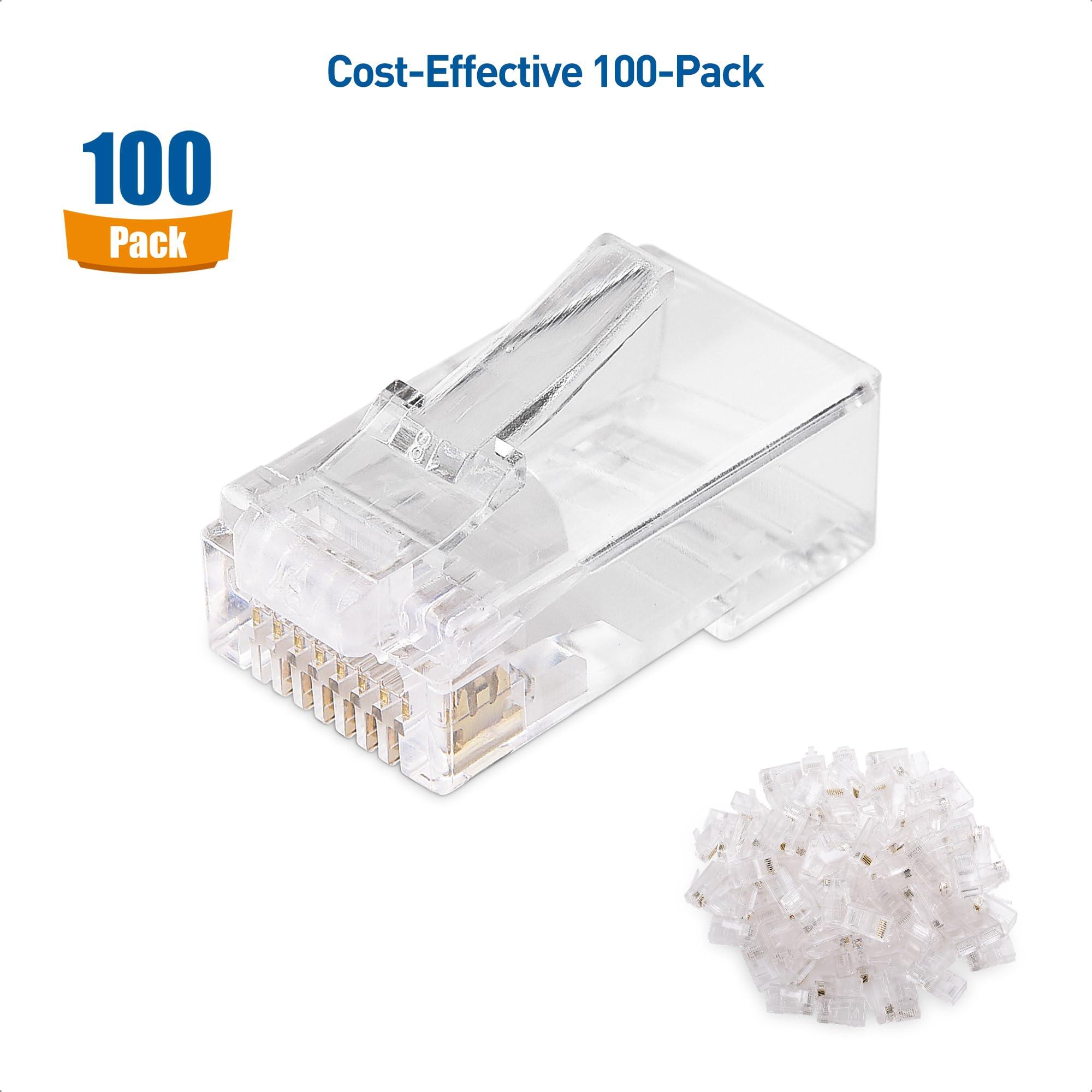 Cable Matters Cable Matters 100-Pack Cat 6 Pass Through RJ45 Connectors (Cat 6 Ends / Cat6 Connector / RJ45 Modular Plugs/Ethernet Plugs/Network Connector) for Solid or Stranded UTP Ethernet Cable