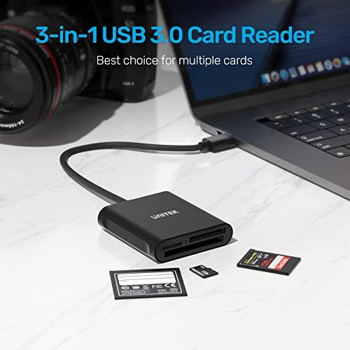 Unitek USB Card Reader, Unitek 3-Slot USB 3.0 Compact Card Reader, Read 3 Cards Simultaneously, Aluminum SD Micro SD CF Card Adapter Supports Flash Memory Card, Black