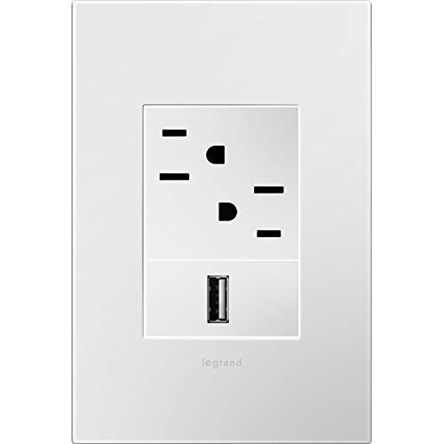 adorne Legrand adorne Gloss White-on-White, 1-Gang + Wall Plate, AWP1G3WHW4