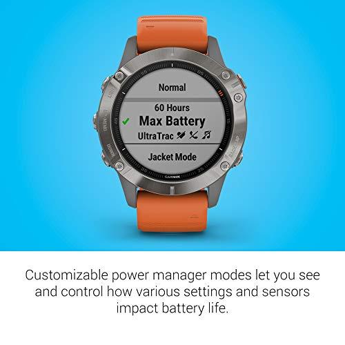 Garmin Garmin fenix 6 Sapphire, Premium Multisport GPS Watch, Features Mapping, Music, Grade-Adjusted Pace Guidance and Pulse Ox Sensors, Titanium with Orange Band